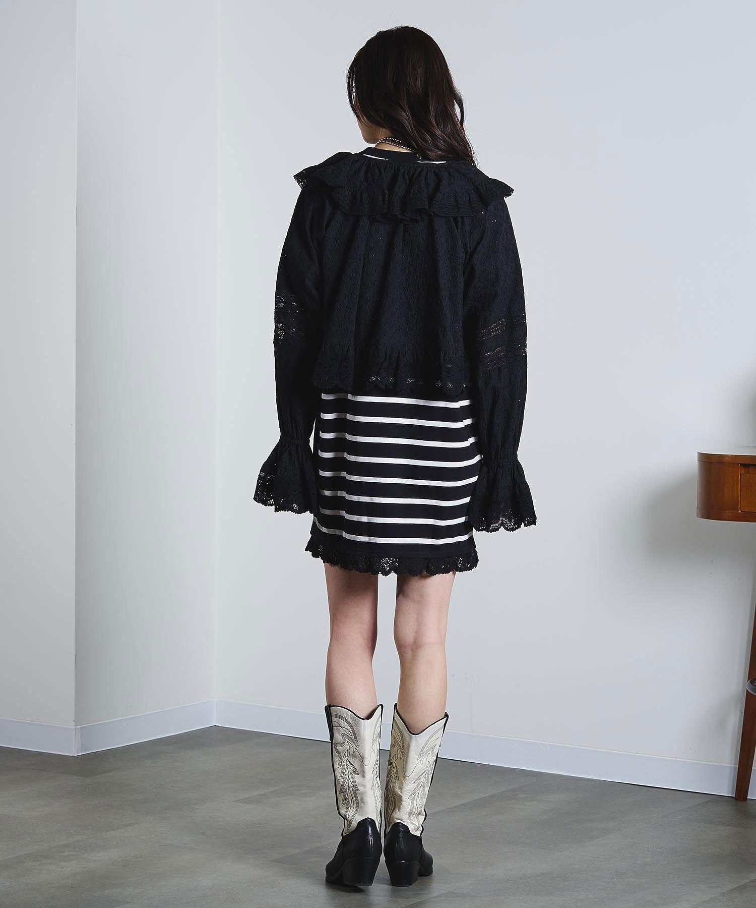 mag.by c/COTTON EMBROIDERY L/S FRILL SHIRT