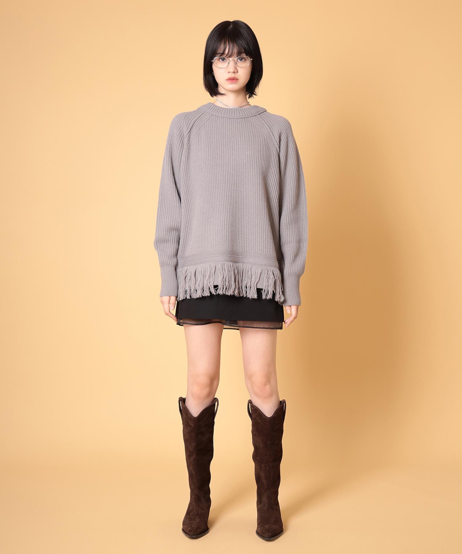 オーバーサイズフリンジニットプルオーバー