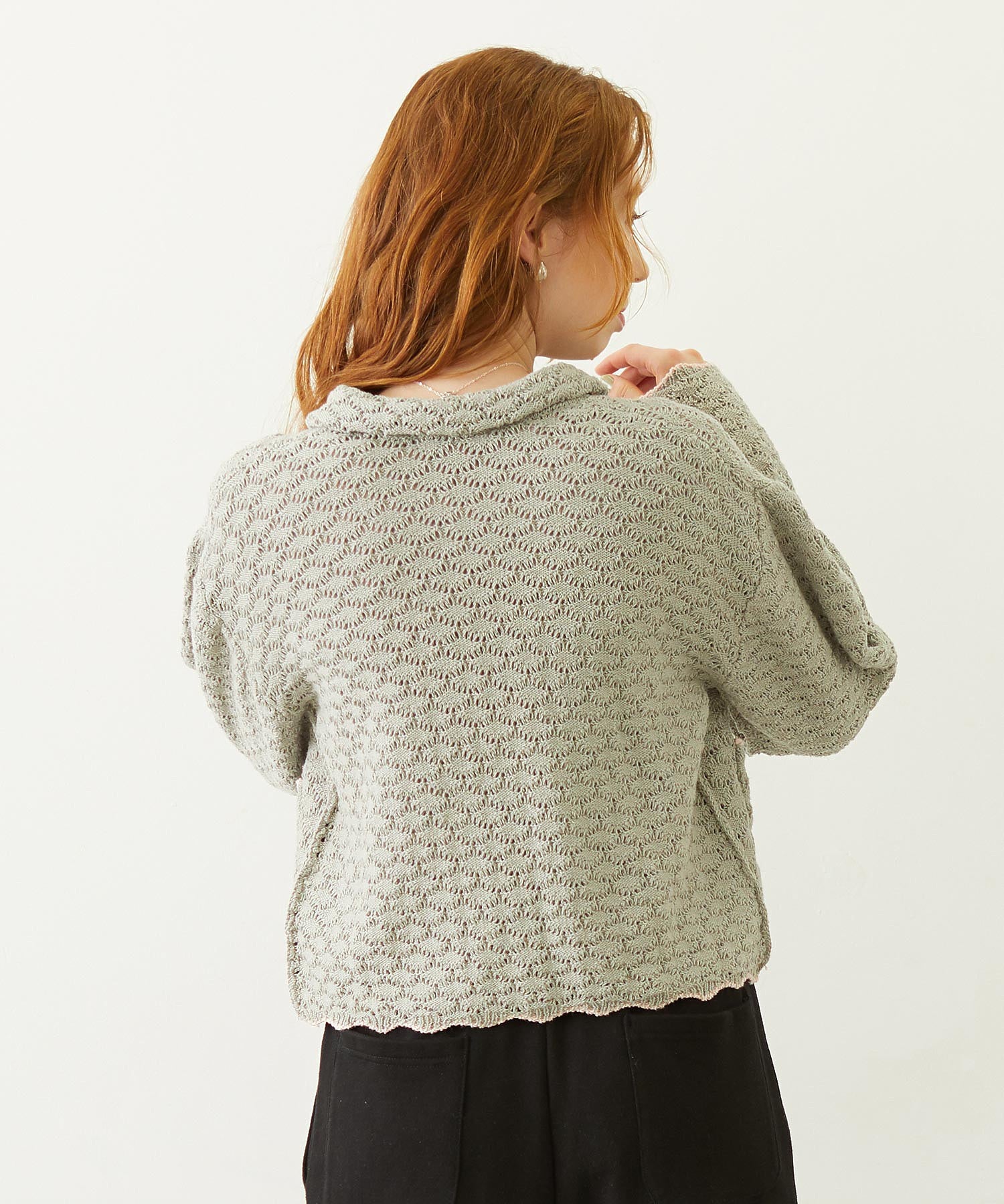 OPEN COLLAR CONTRAST TRIM KNIT CARDIGAN