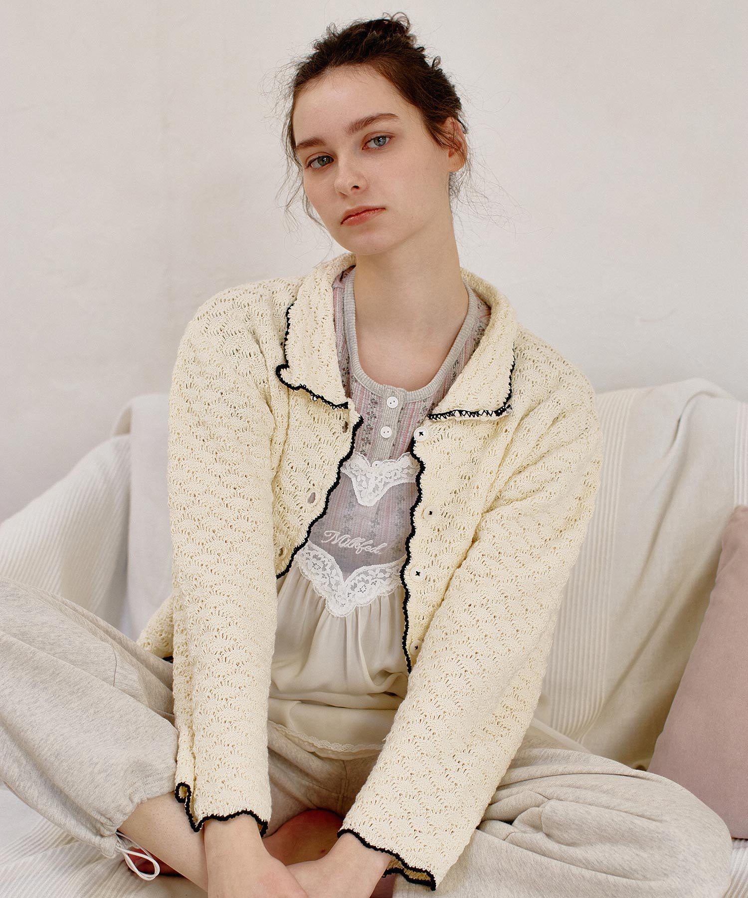 STRIPED FLOWER WAFFLE S/S TOP