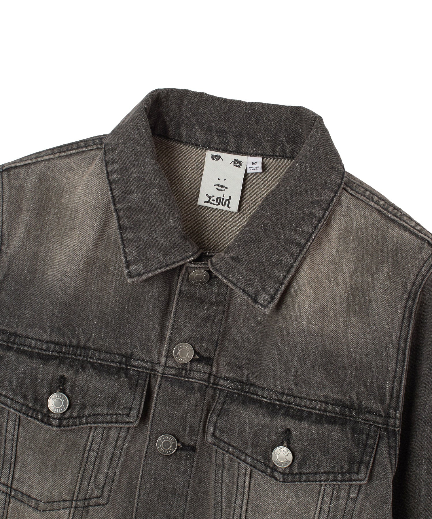 FADED FACE LABEL COMPACT DENIM JACKET