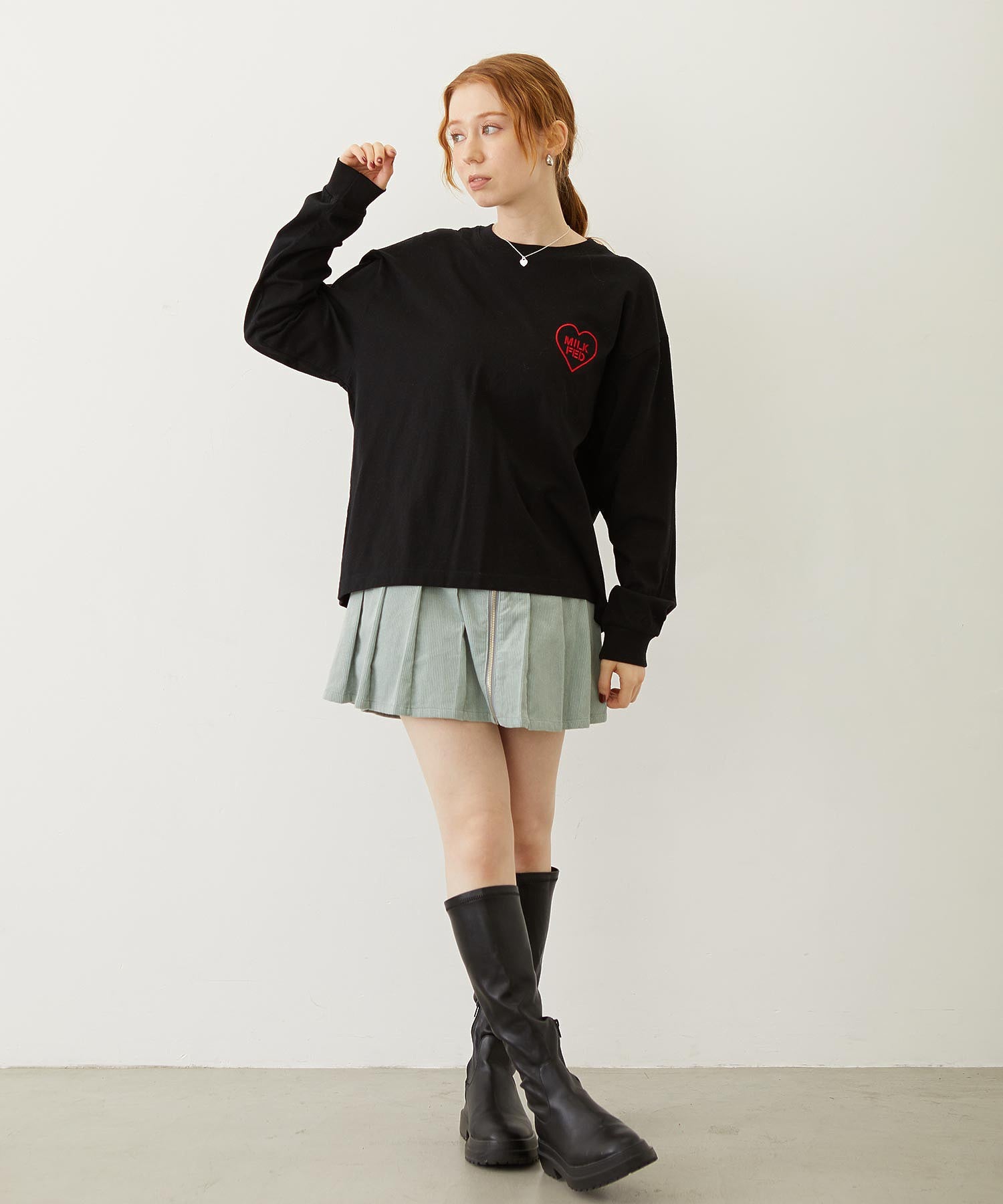 MILKFED. PLAID LOGO L/S TEE