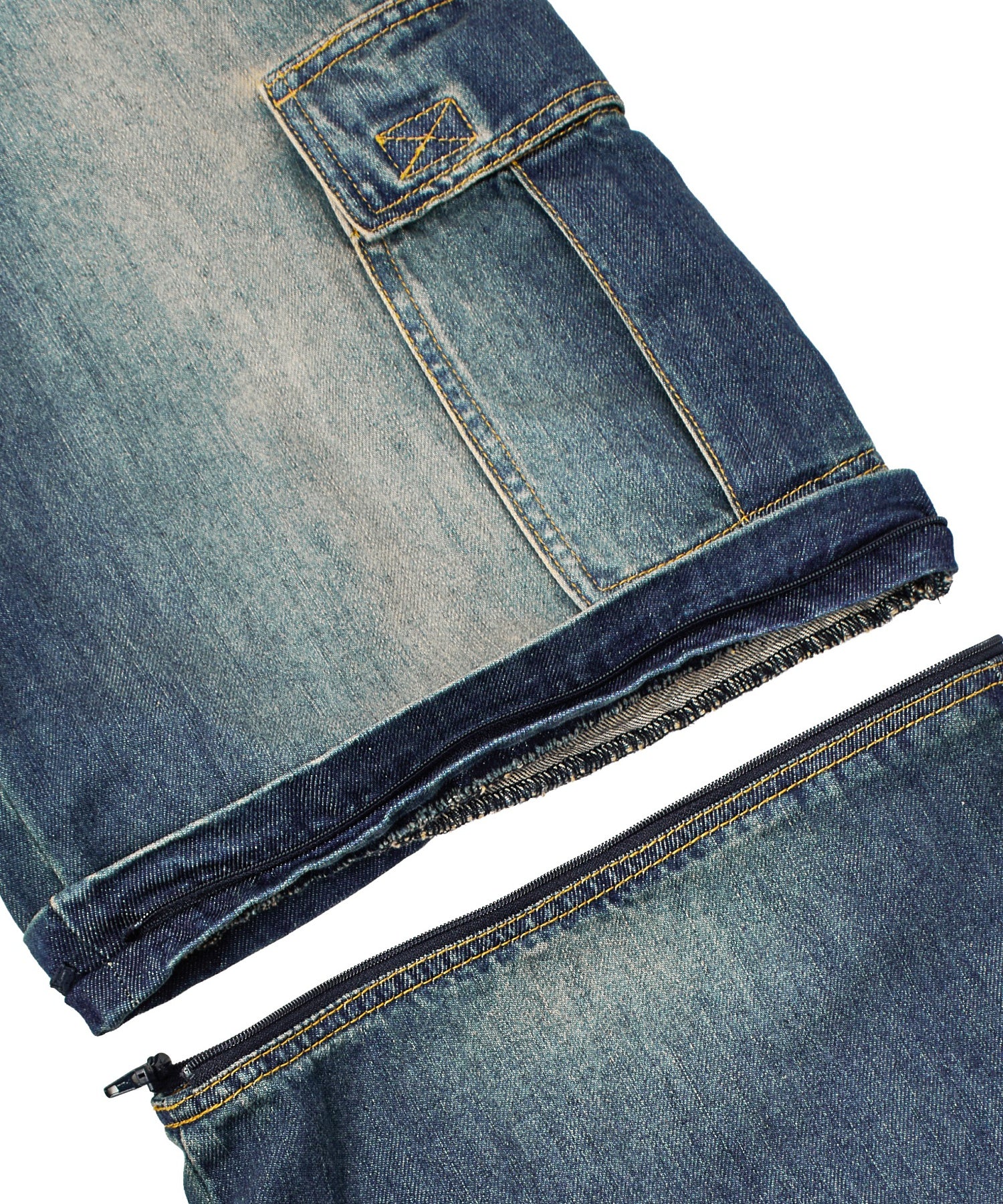 FADED 2WAY WIDE LEG DENIM CARGO PANTS