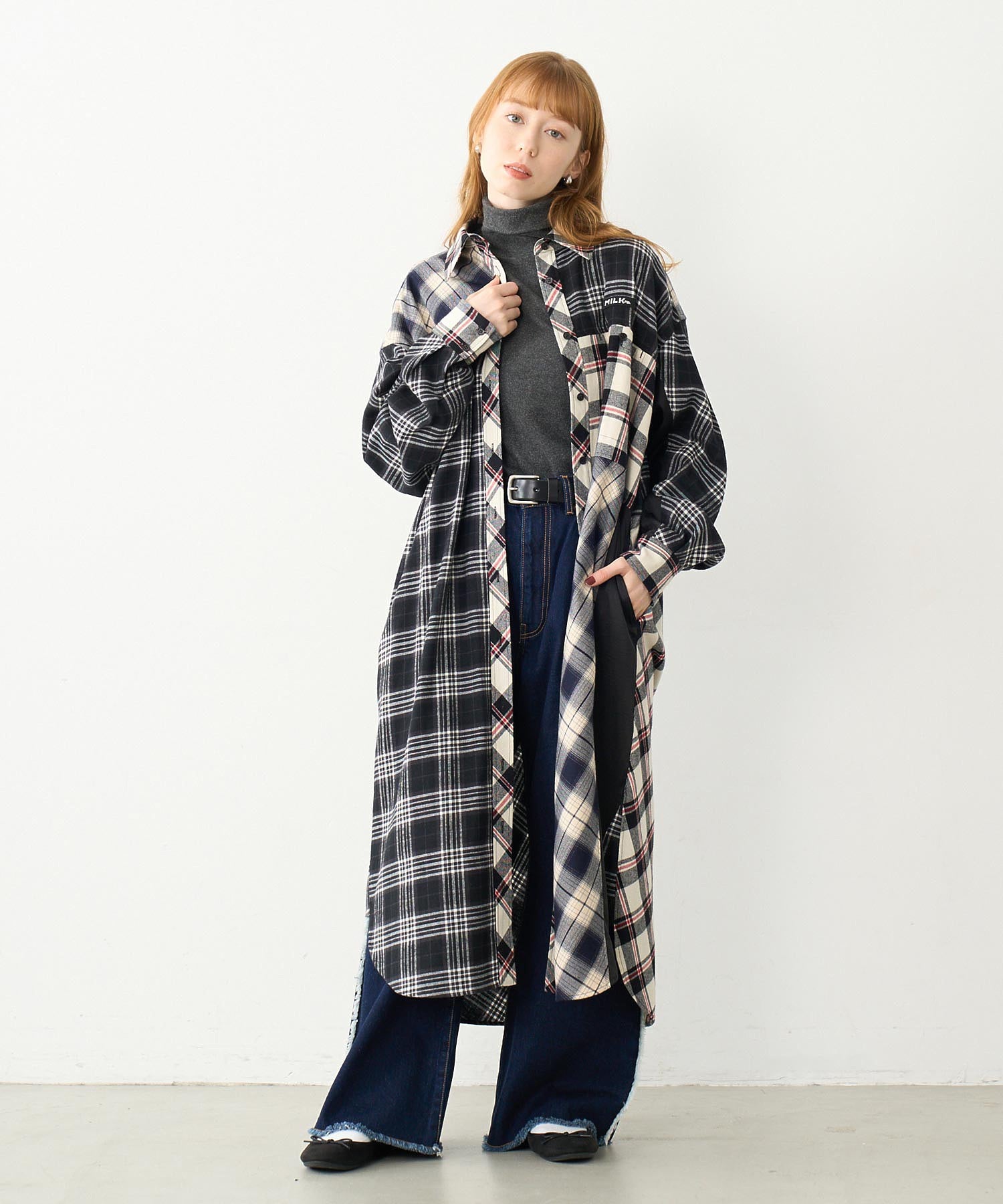 PLAID PATCHWORK SHIRT DRESS