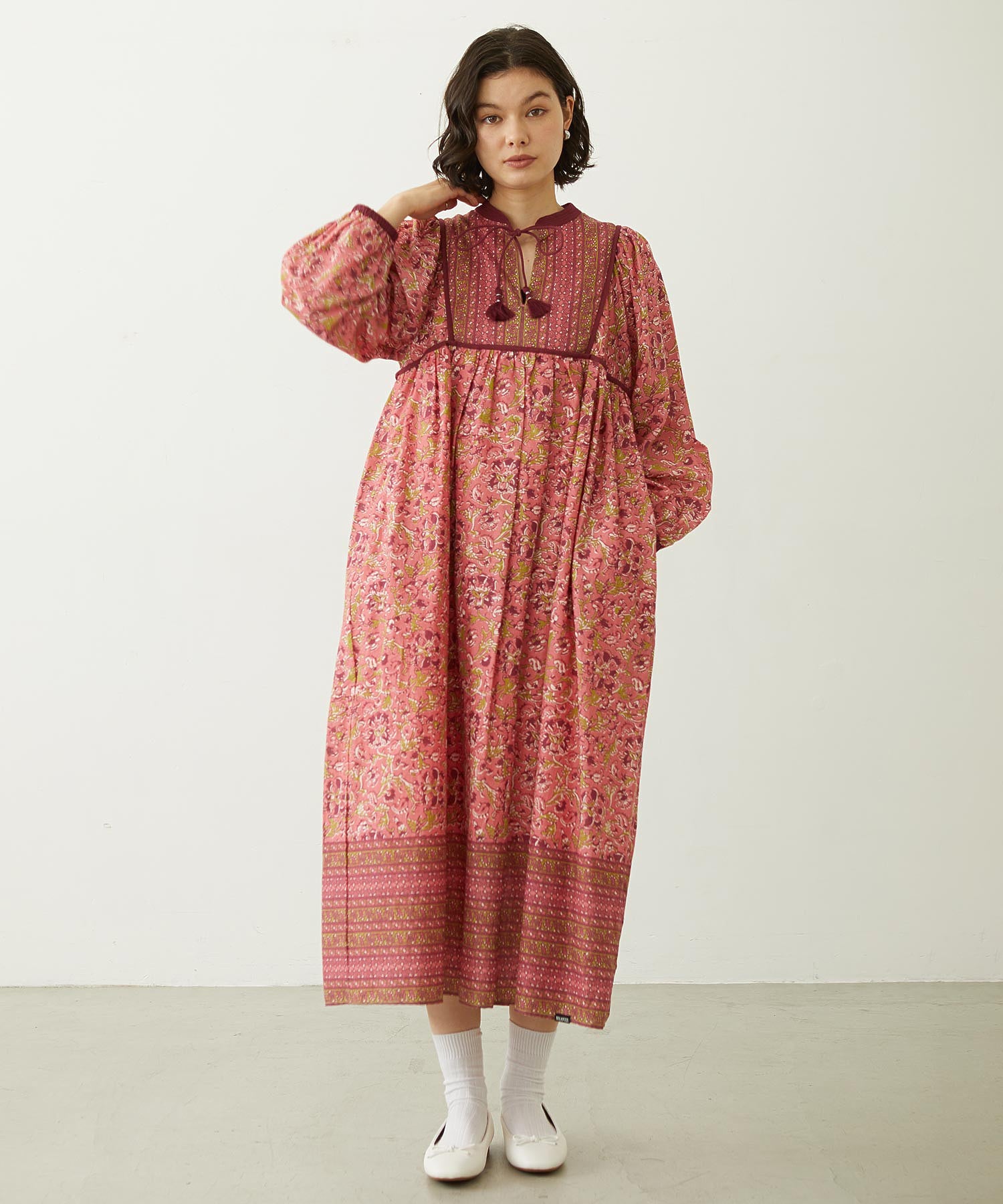 PRINTED TASSEL TIE DRESS