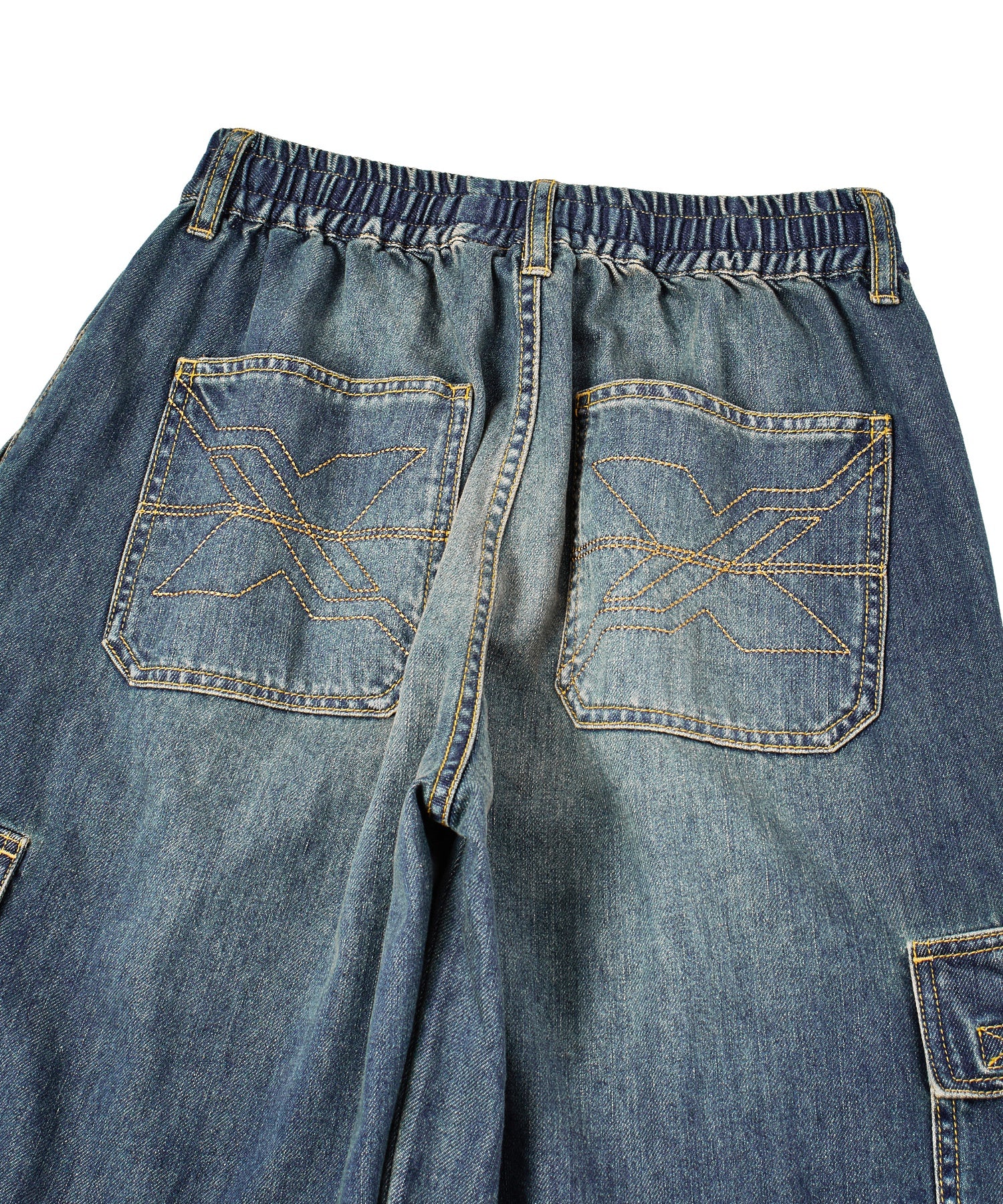 FADED 2WAY WIDE LEG DENIM CARGO PANTS