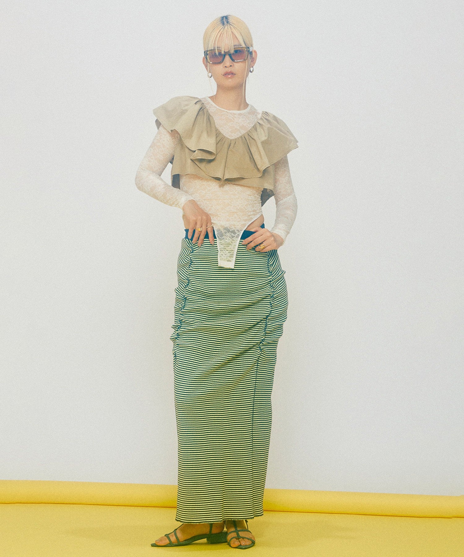 CREOLME/マルチボーダーシャーリングタイトスカート