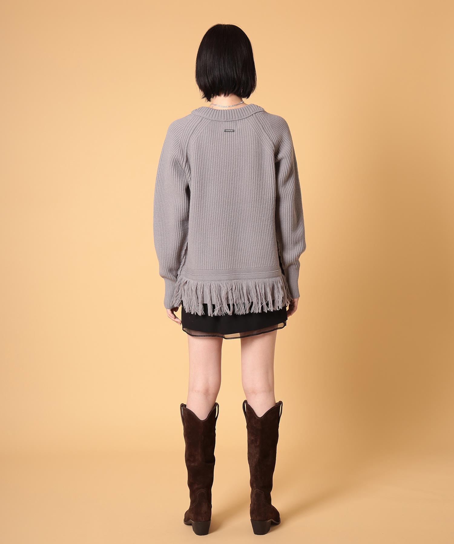 オーバーサイズフリンジニットプルオーバー