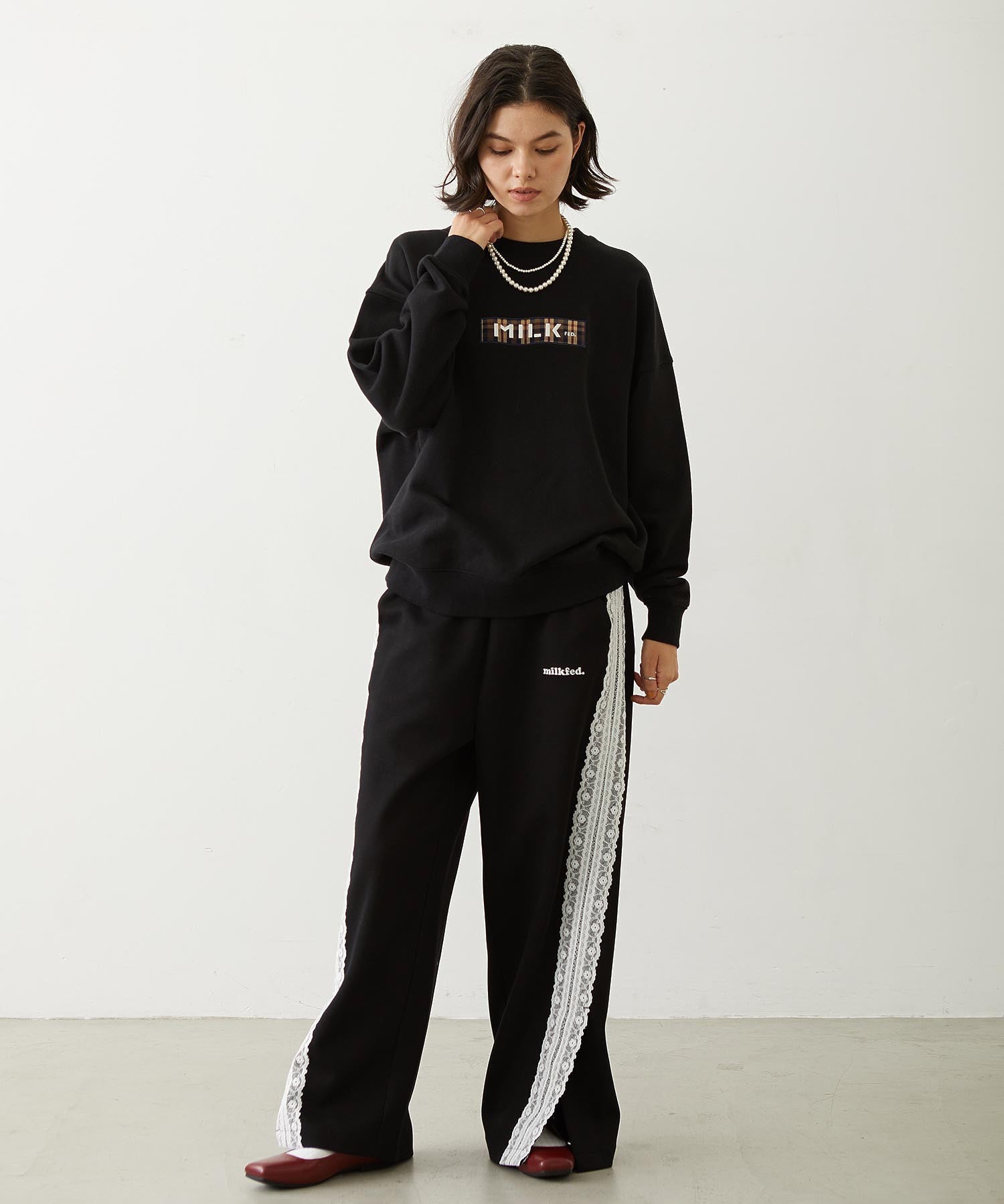 CHECKERED BAR LOGO SWEAT TOP