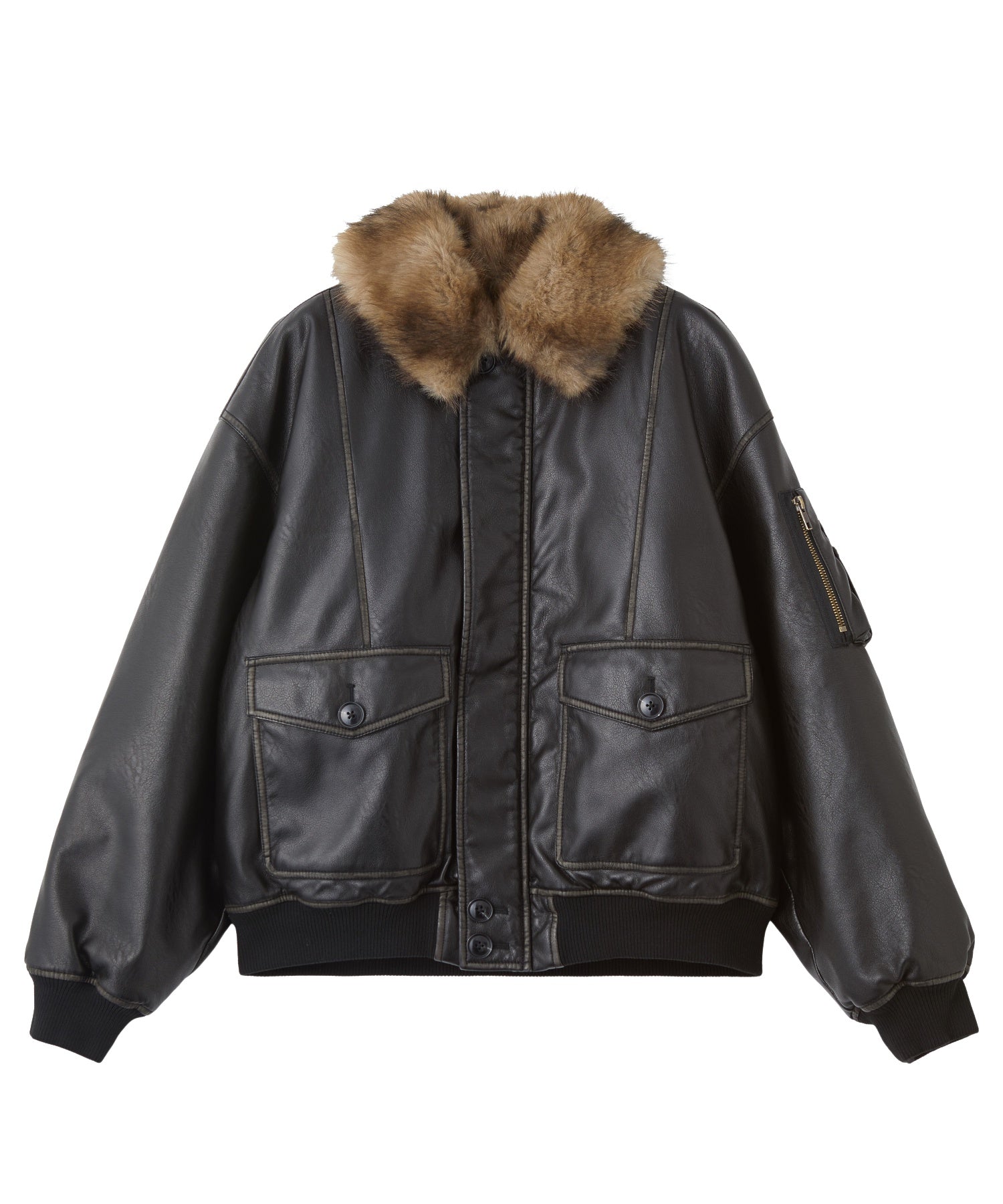 DETACHABLE FAUX FUR COLLAR PATCHED LOGO JACKET