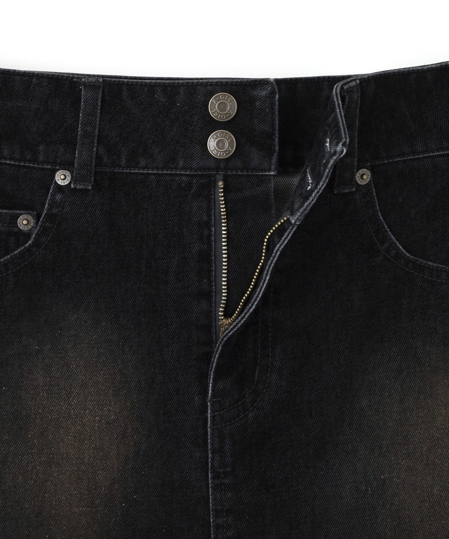 FLOCKED DENIM MINI SKIRT