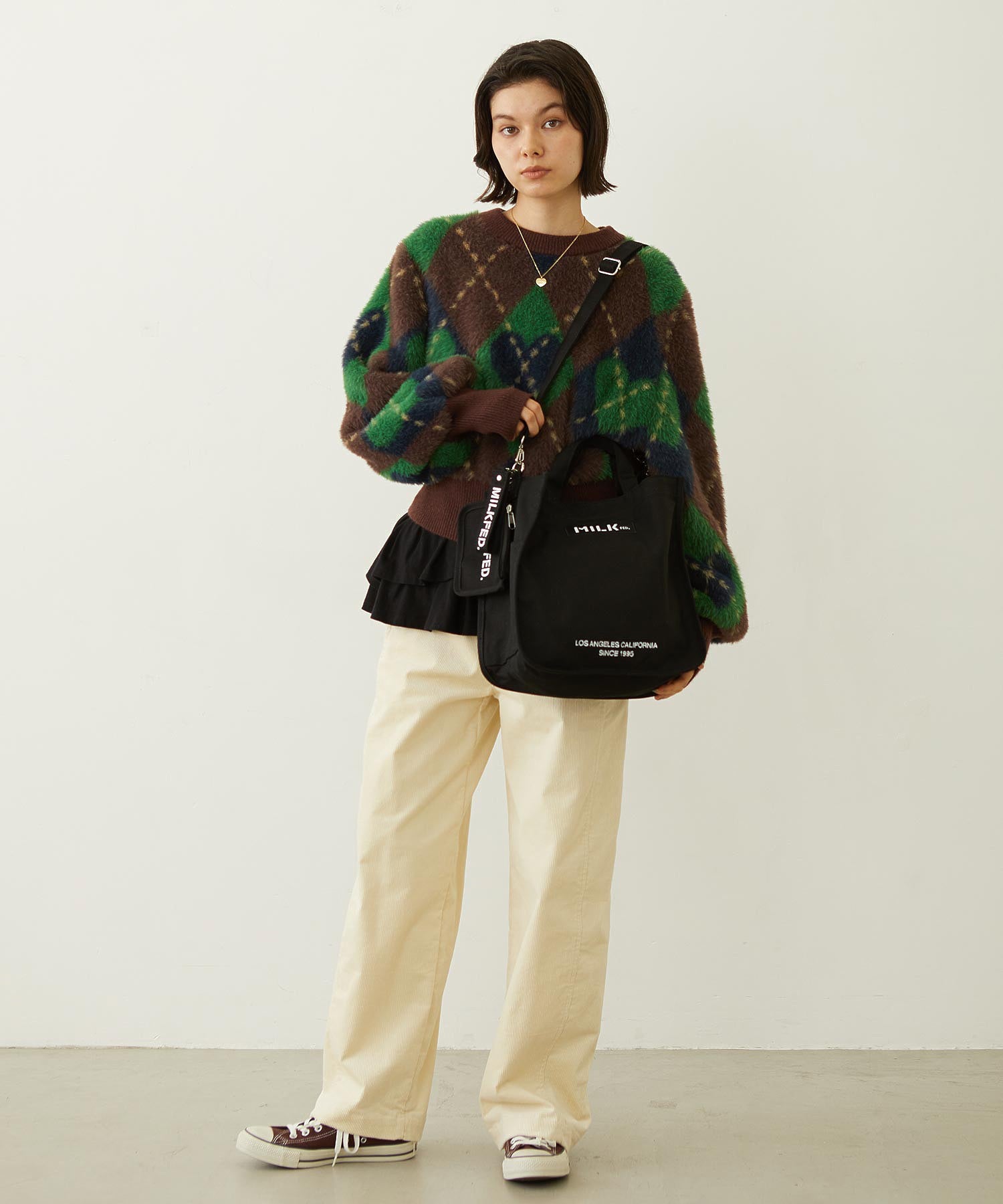 HEART ARGYLE KNIT TOP