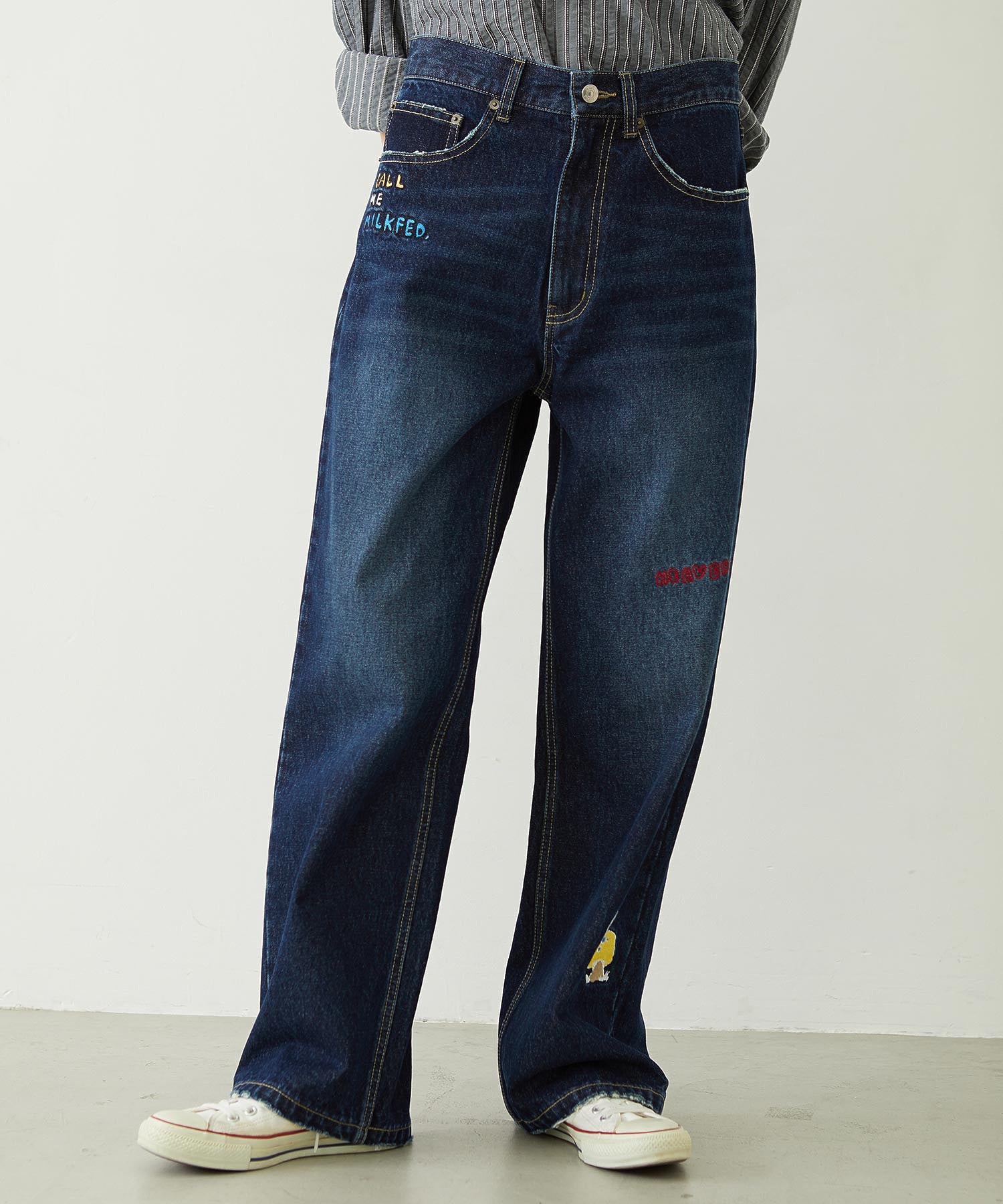 DOODLE EMBROIDERED DENIM PANTS
