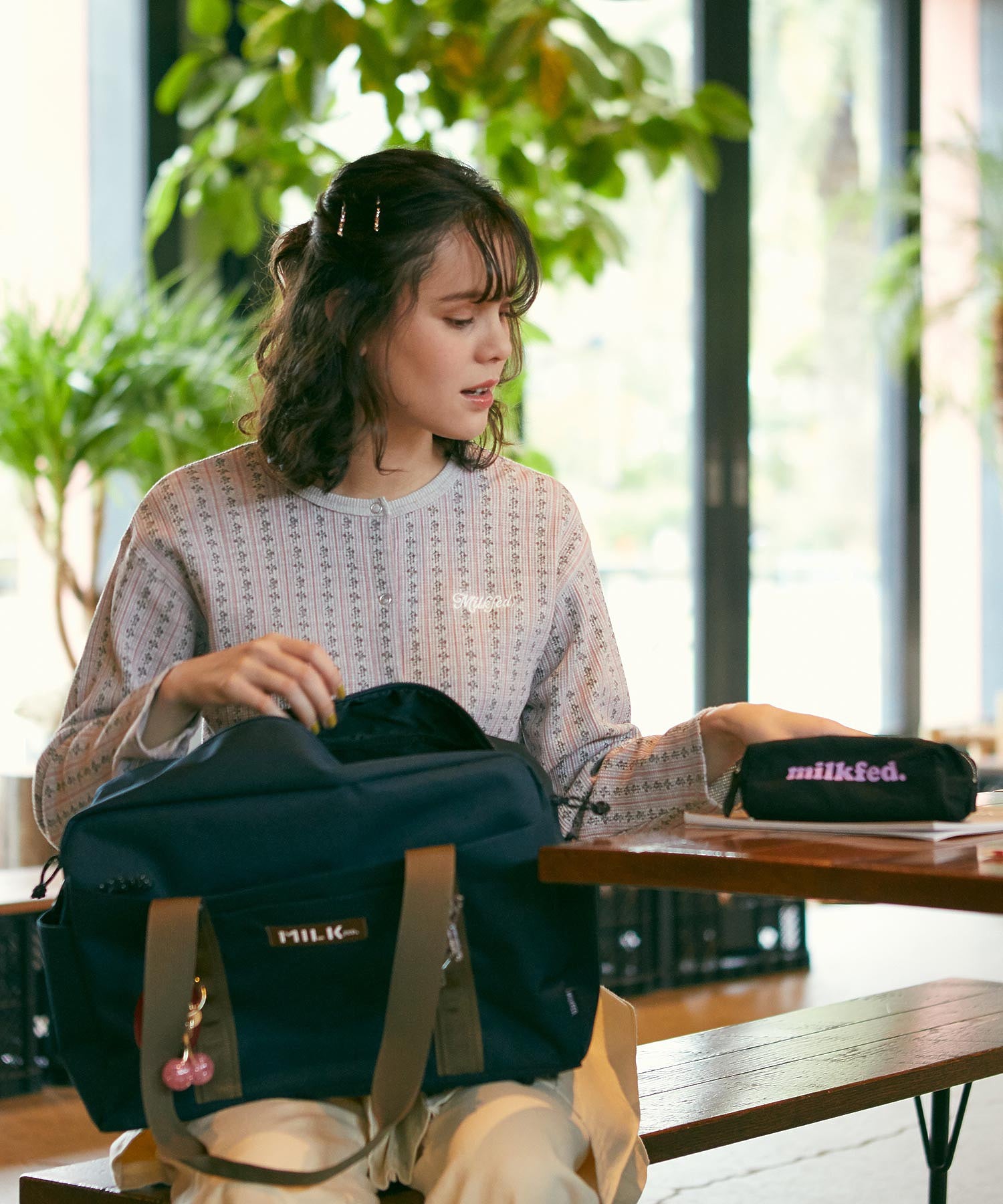 STRIPED FLOWER WAFFLE CARDIGAN