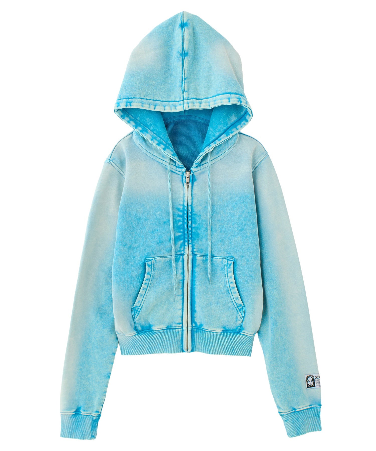 FACE LABEL WASHED COMPACT ZIP UP SWEAT HOODIE