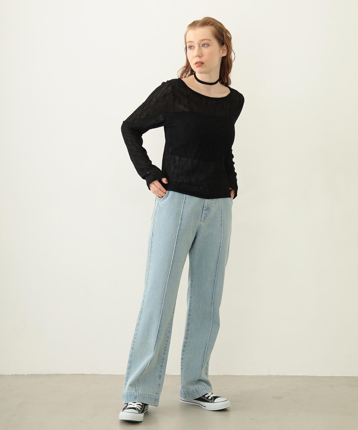 CENTER PLEAT DETAIL DENIM PANTS