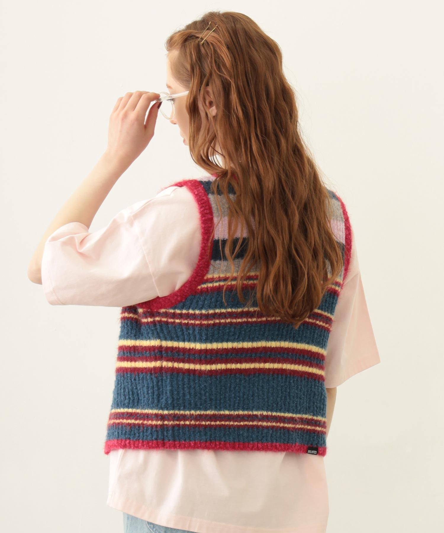 TWO-TYPE STRIPED KNIT VEST