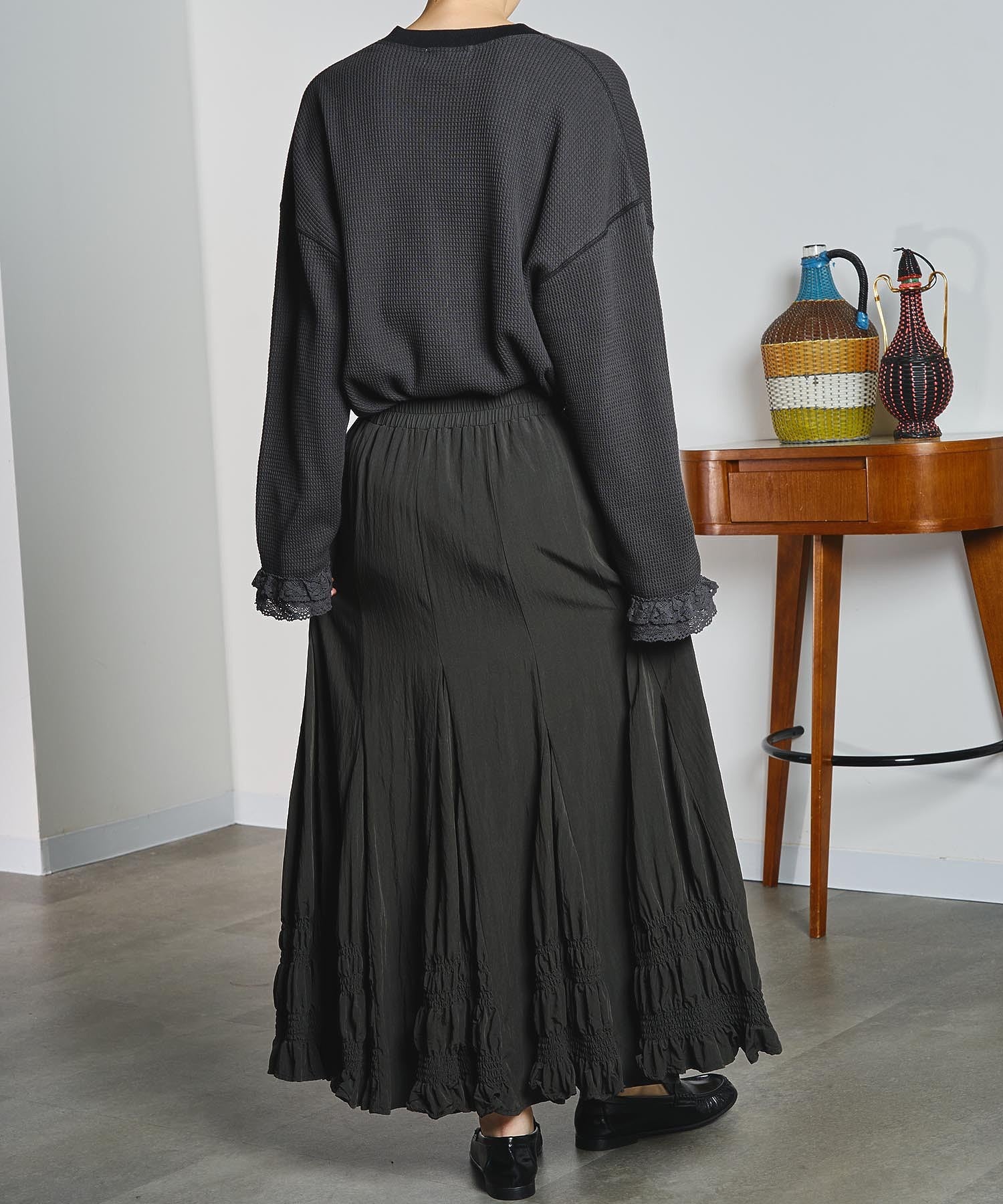 LONG SHIRRED SKIRT