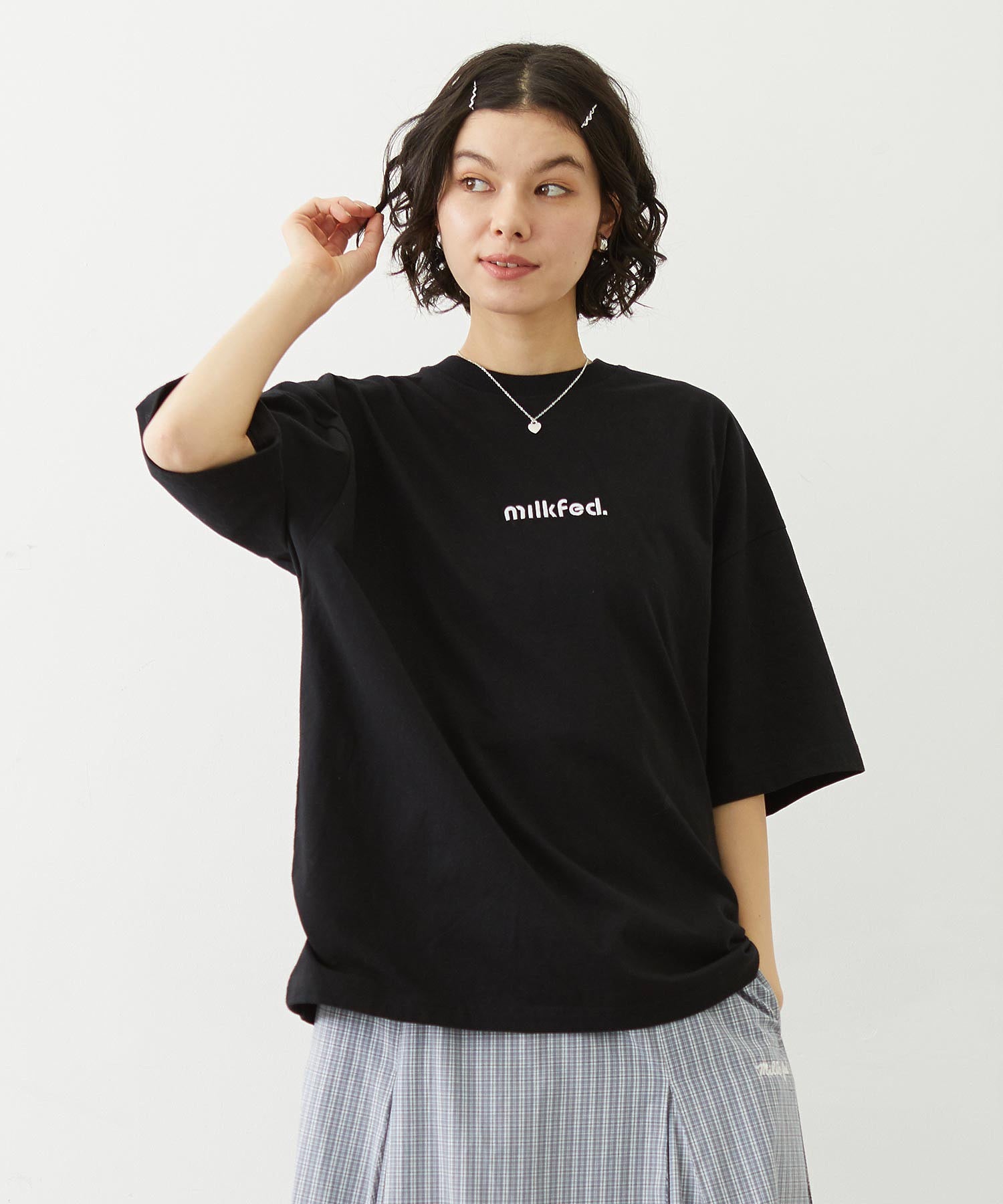 CUT OUT LOGO GINGHAM FLOWER WIDE S/S TEE