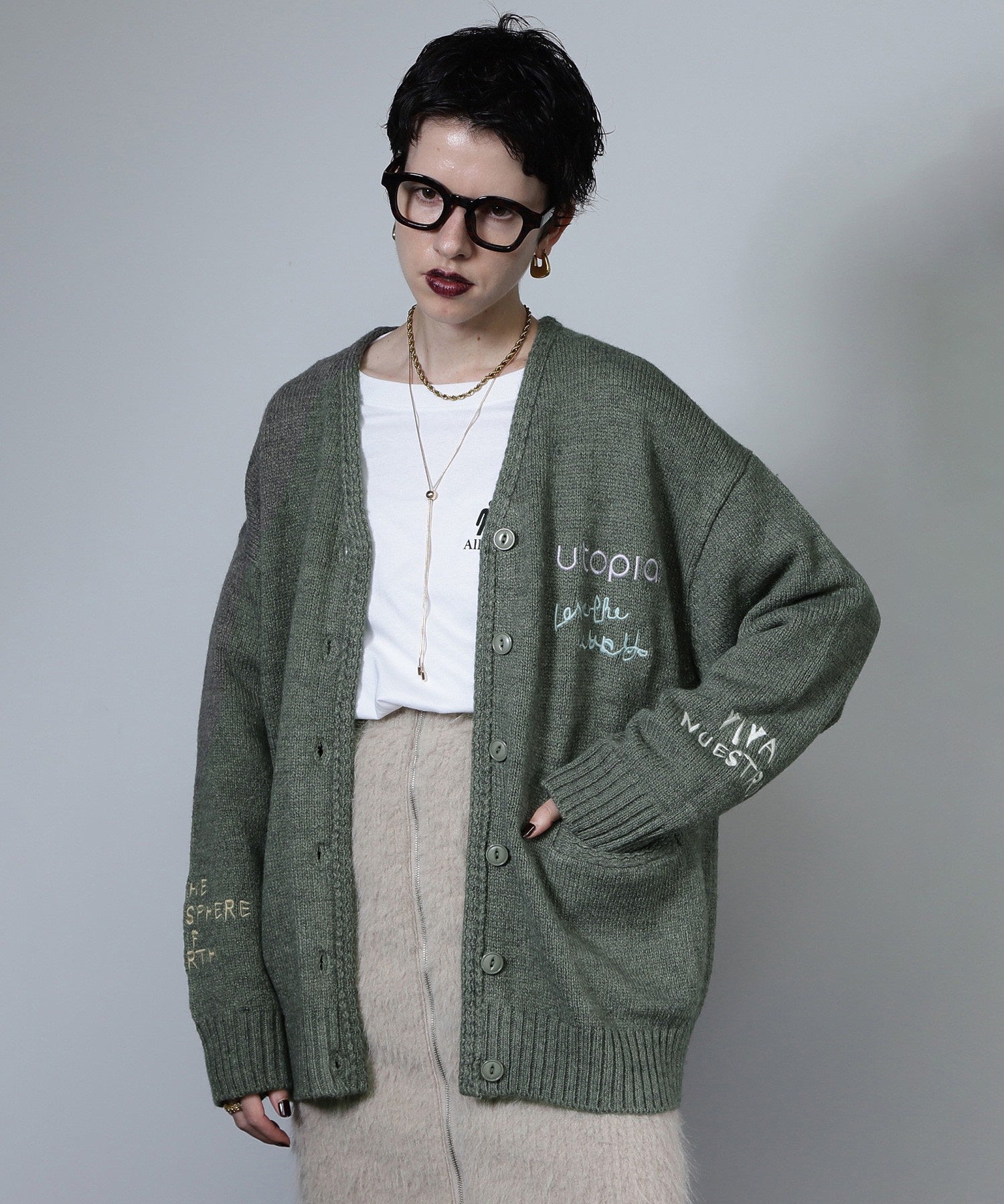 GENE HEAVENS/エンブロイダリー カレッジニットカーディガン