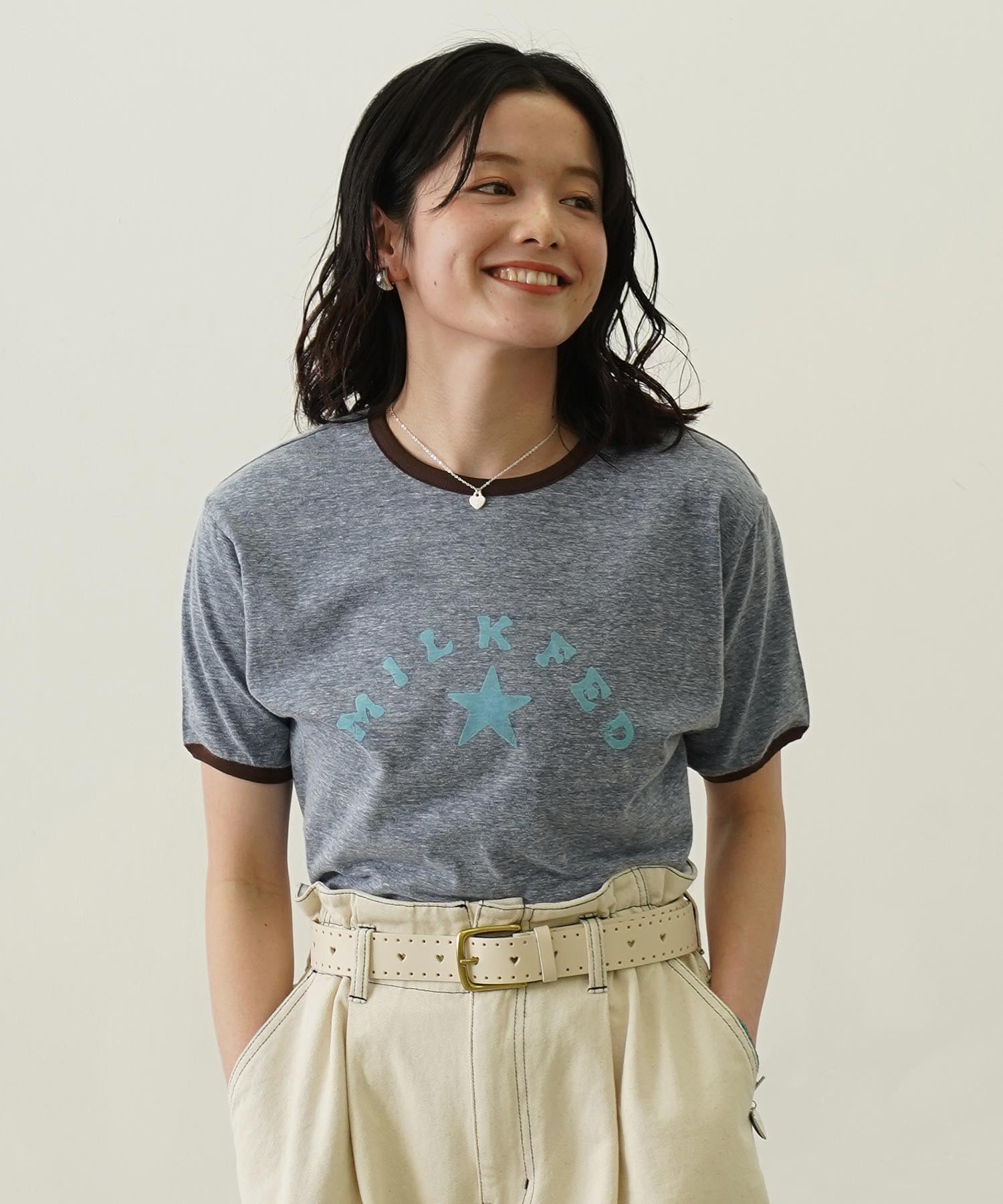 LOGO AND STAR FLOCKY PRINT RINGER TEE