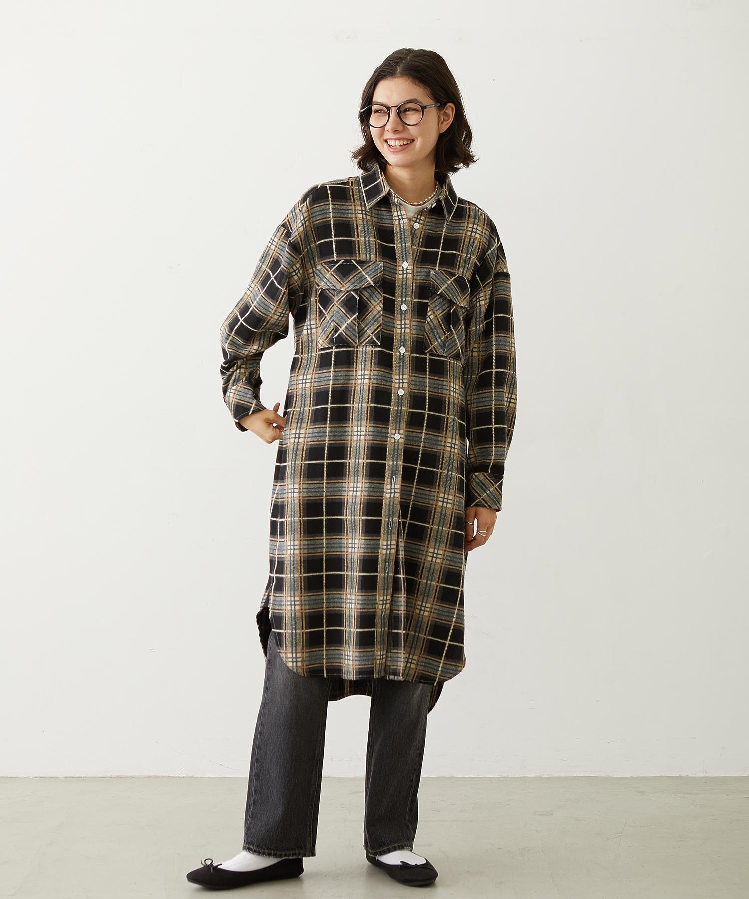 LOGO PLAID SHIRT DRESS