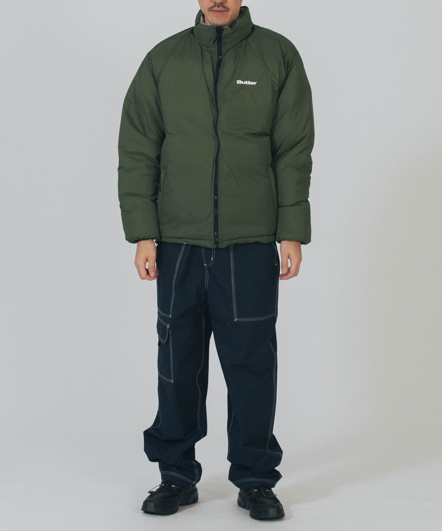 BUTTER/バター/Reversible Plaid Puffer Jacket