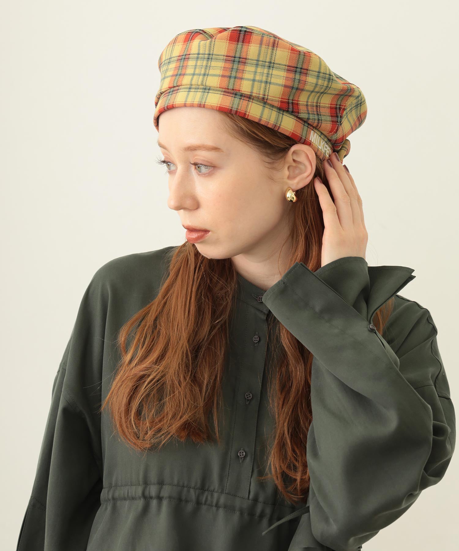 LOGO PLAID BERET