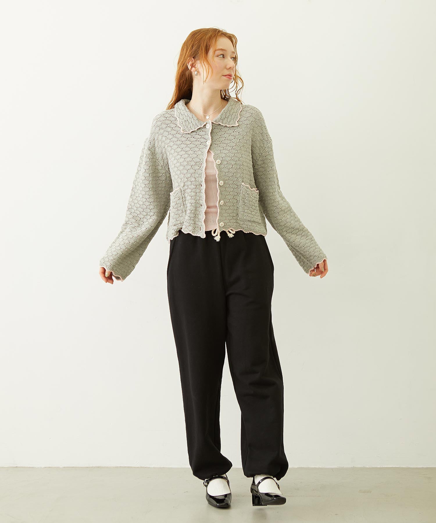 OPEN COLLAR CONTRAST TRIM KNIT CARDIGAN