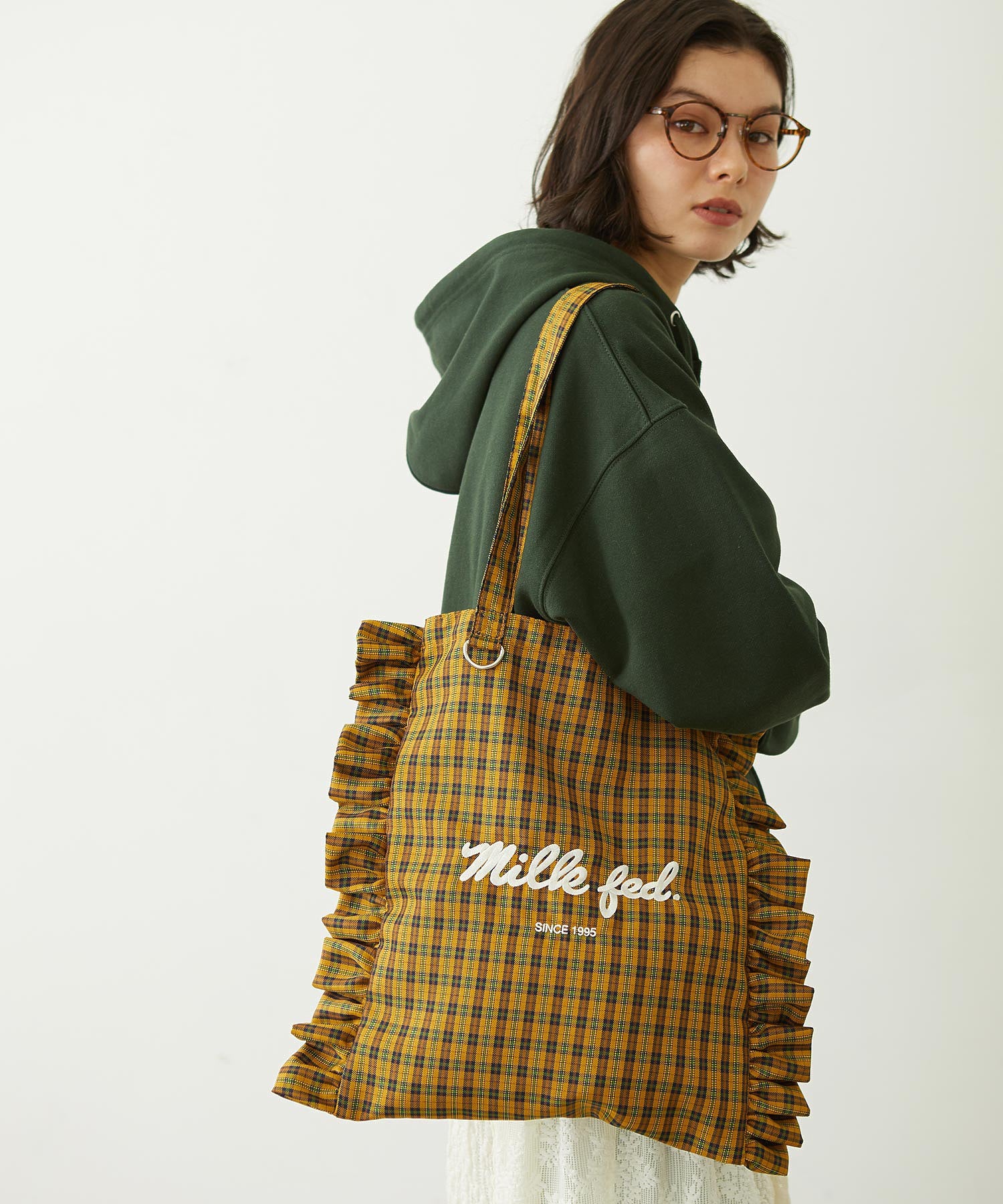 FRILLED TARTAN TOTE BAG