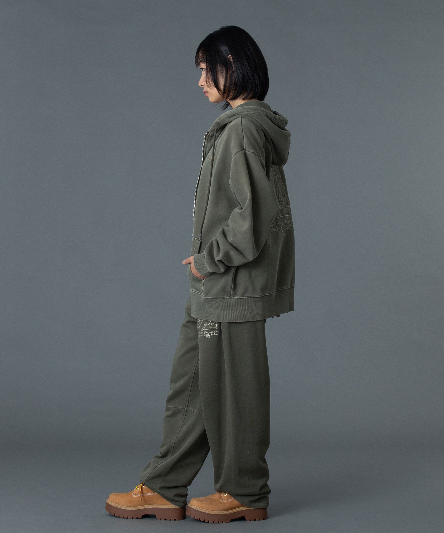 PIGMENT DYED FACE AND LOGO SQUARE PATCH ZIP UP SWEAT HOODIE