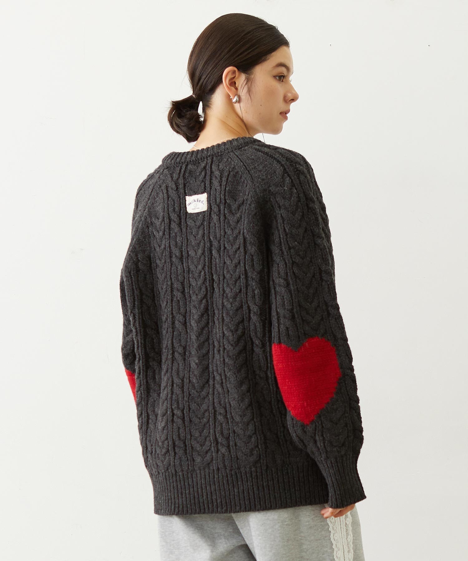 HEART ELBOW CABLE KNIT CARDIGAN