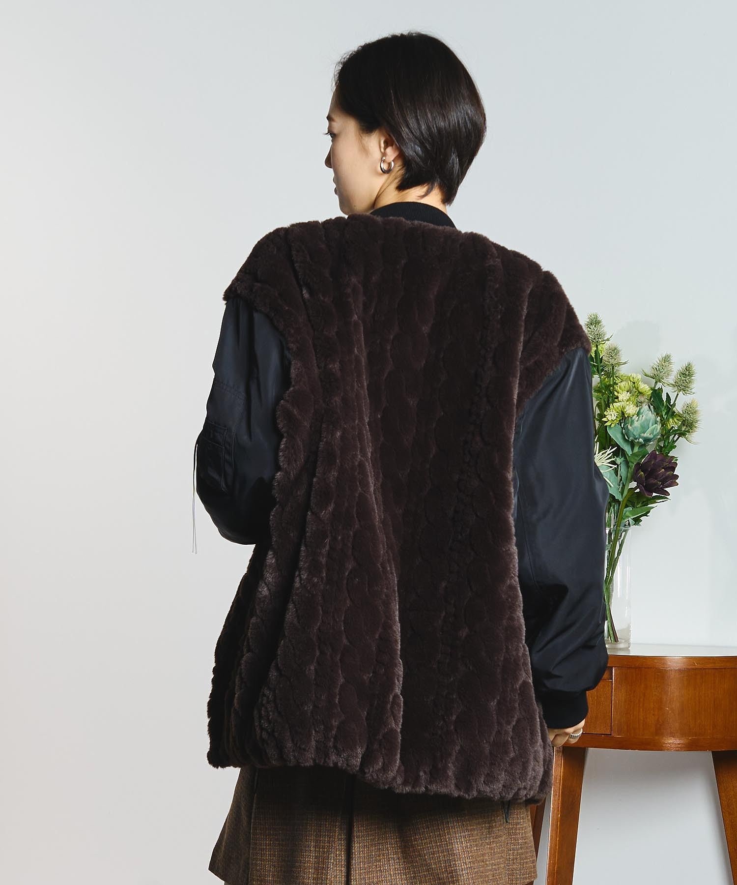 GENE HEAVENS/CABLE EMBOS/FAUX FUR MA1 JACKET