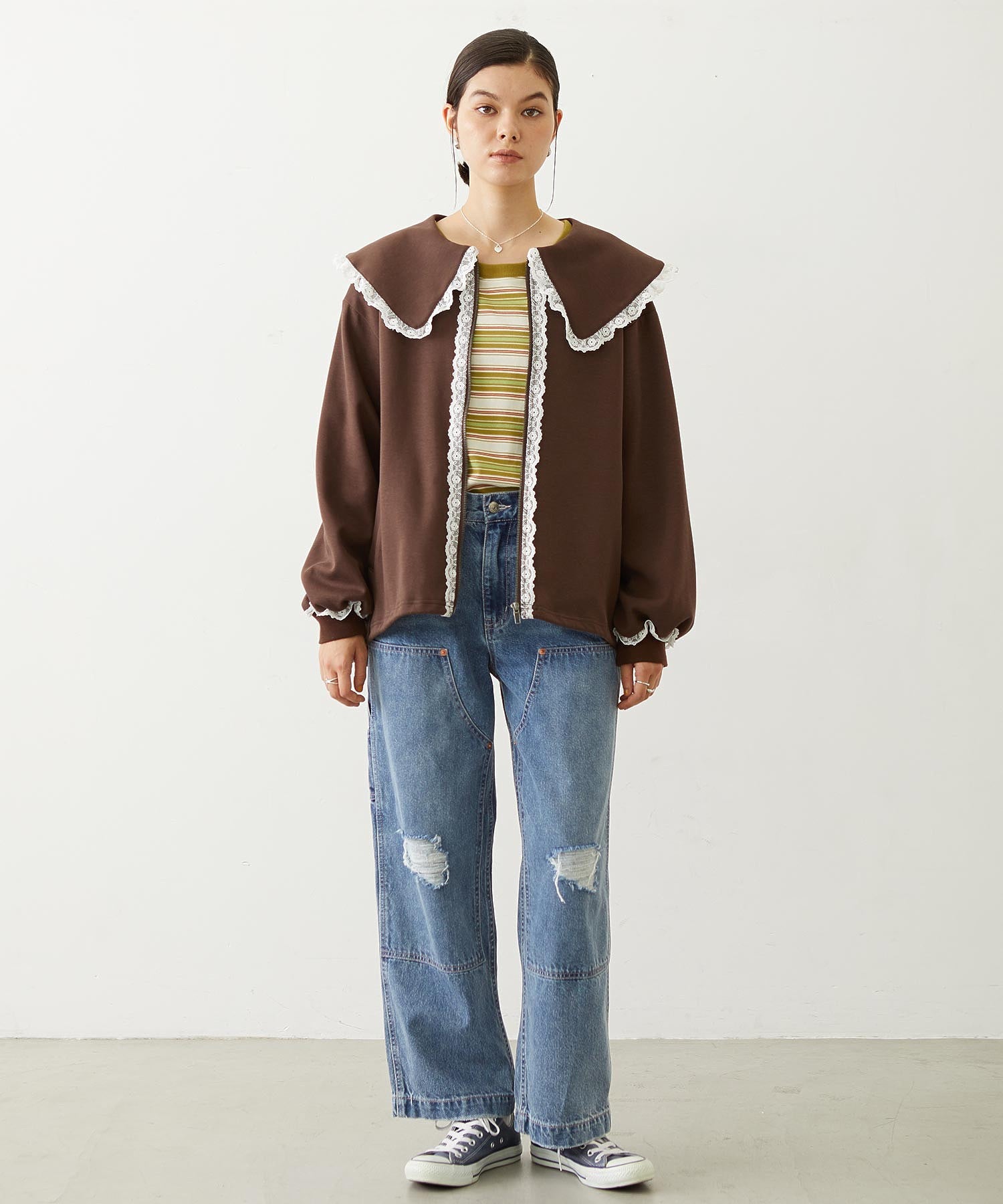 THREE PATTERN STRIPE L/S TOP