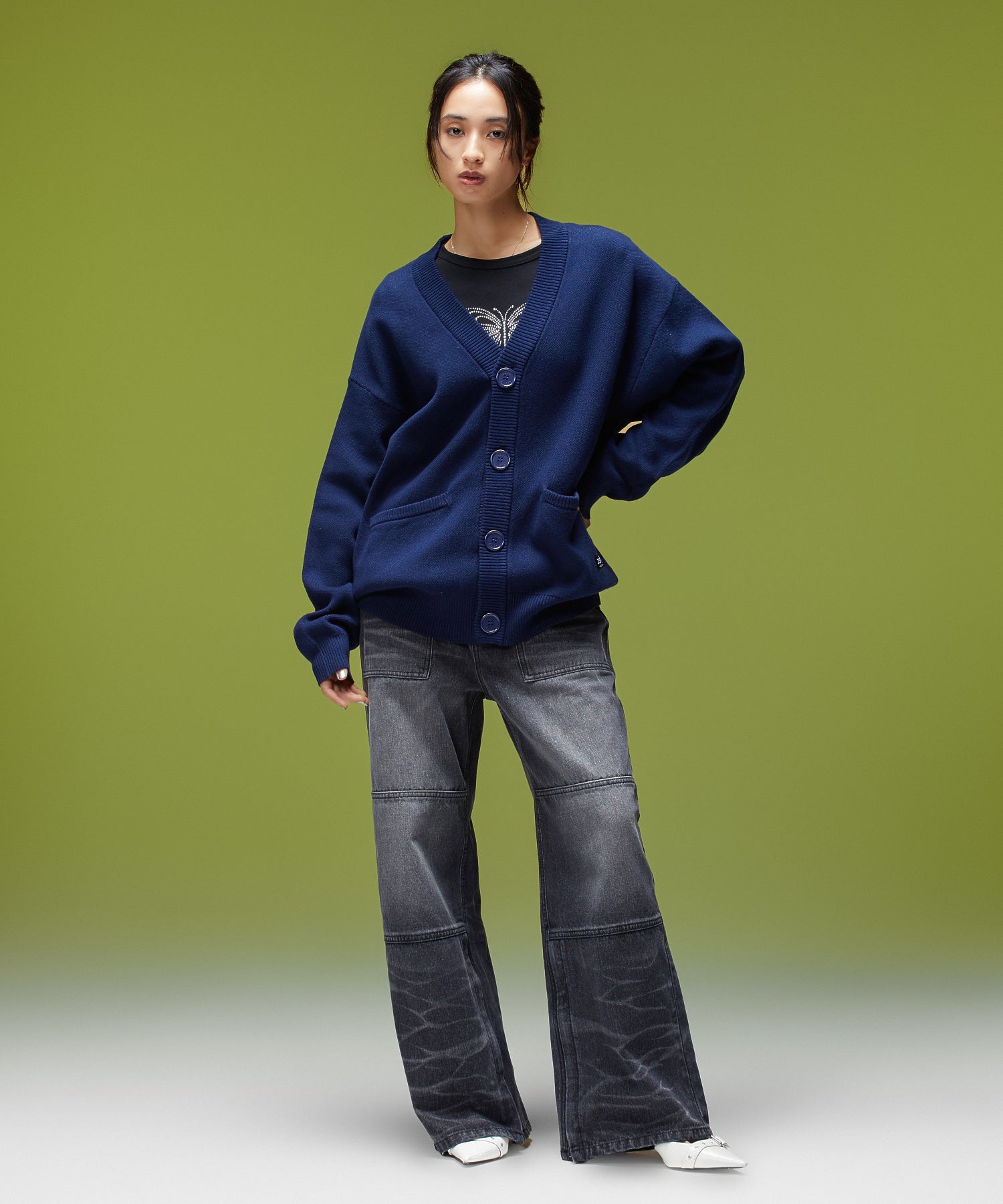 FADED WIDE LEG FLARE DENIM PANTS