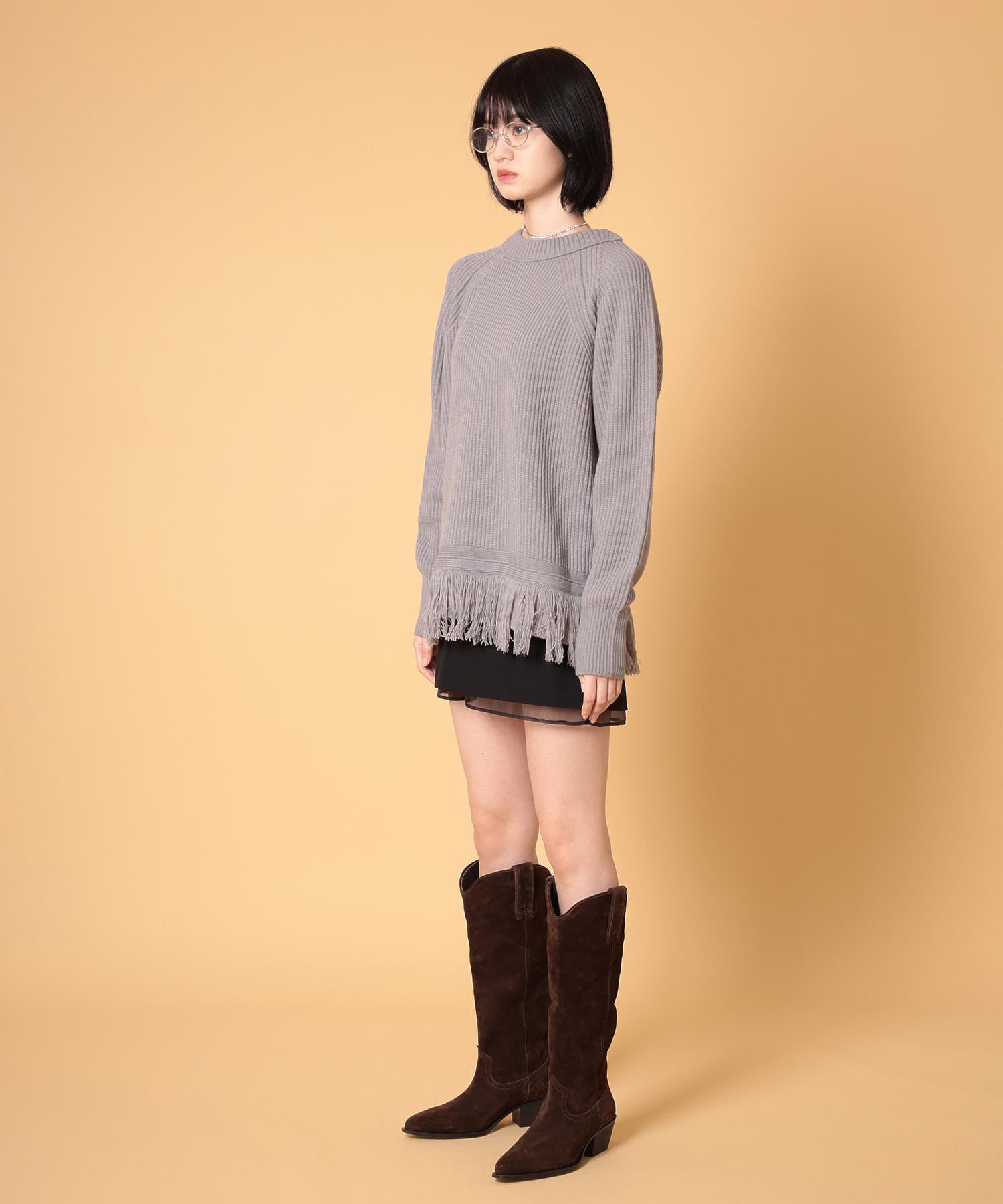 オーバーサイズフリンジニットプルオーバー