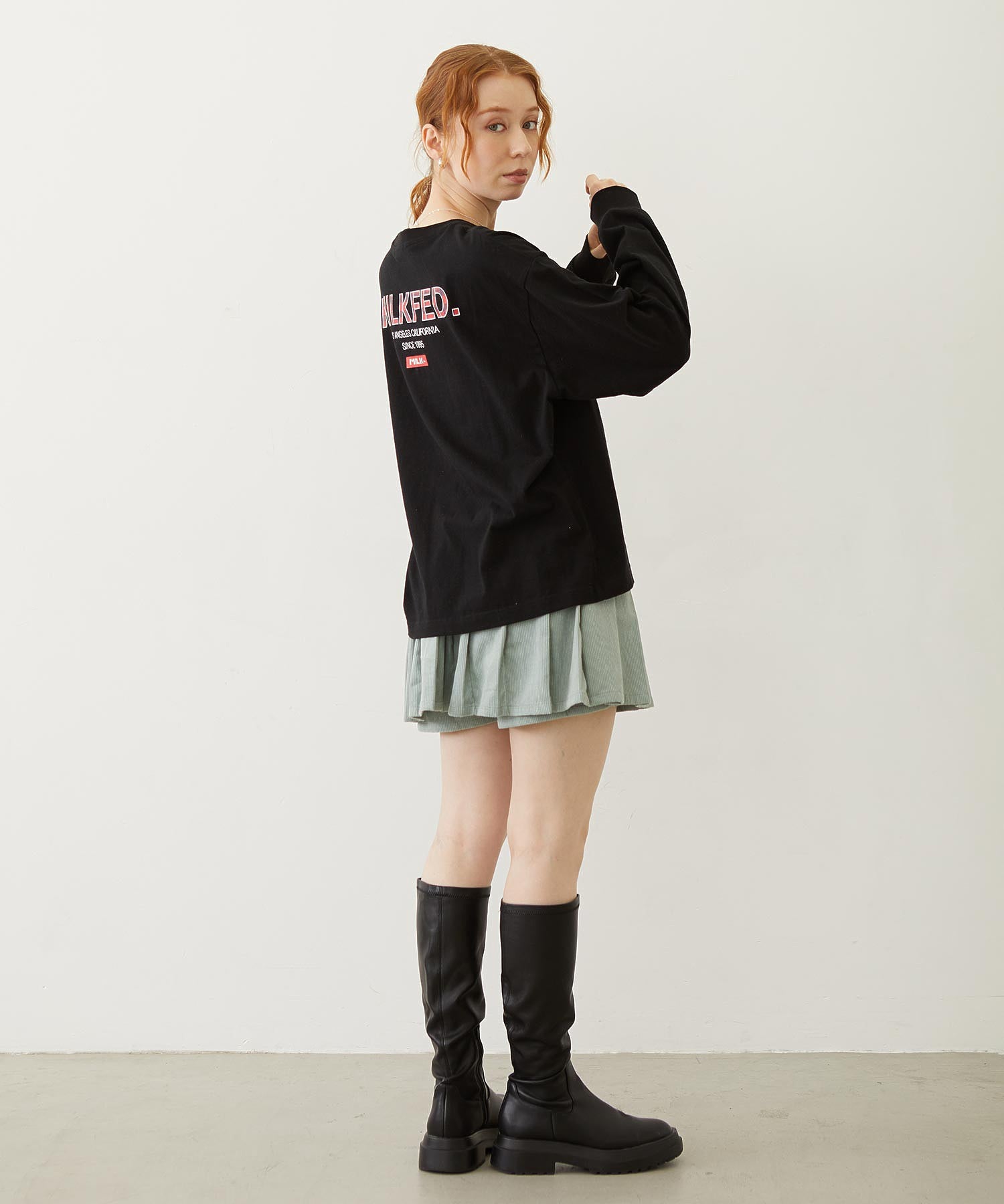 MILKFED. PLAID LOGO L/S TEE