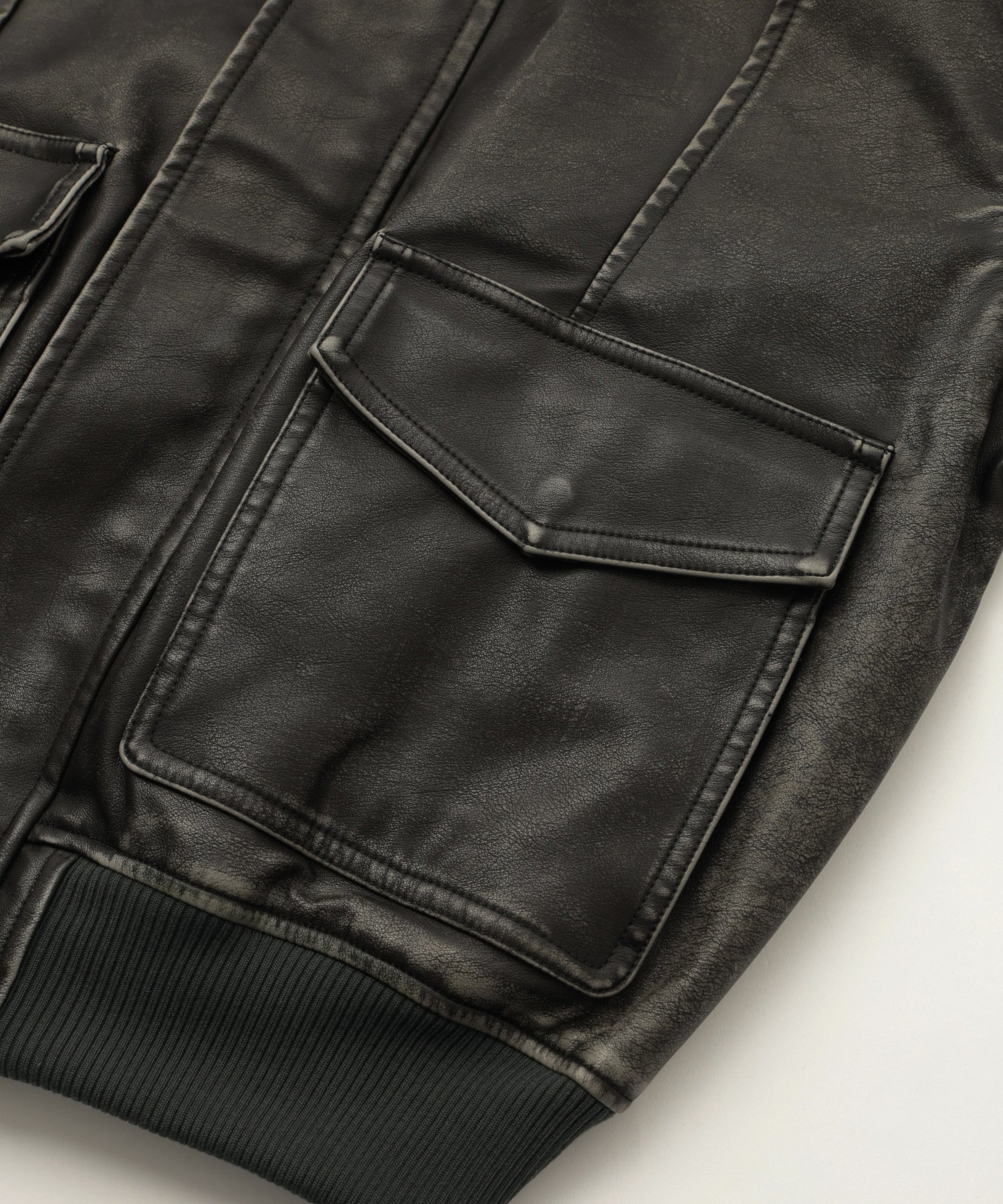 EMBOSSED LOGO PATCH DISTRESSED FAUX LEATHER JACKET