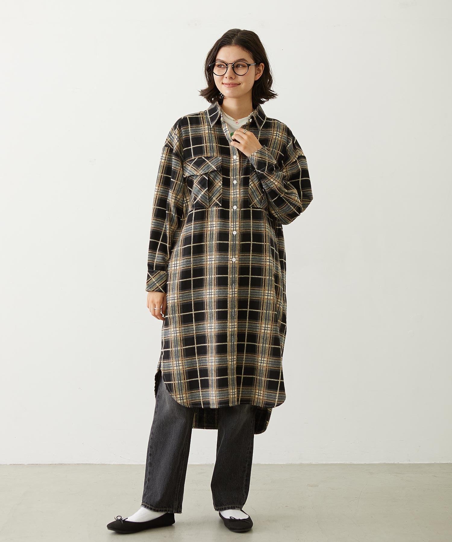 LOGO PLAID SHIRT DRESS