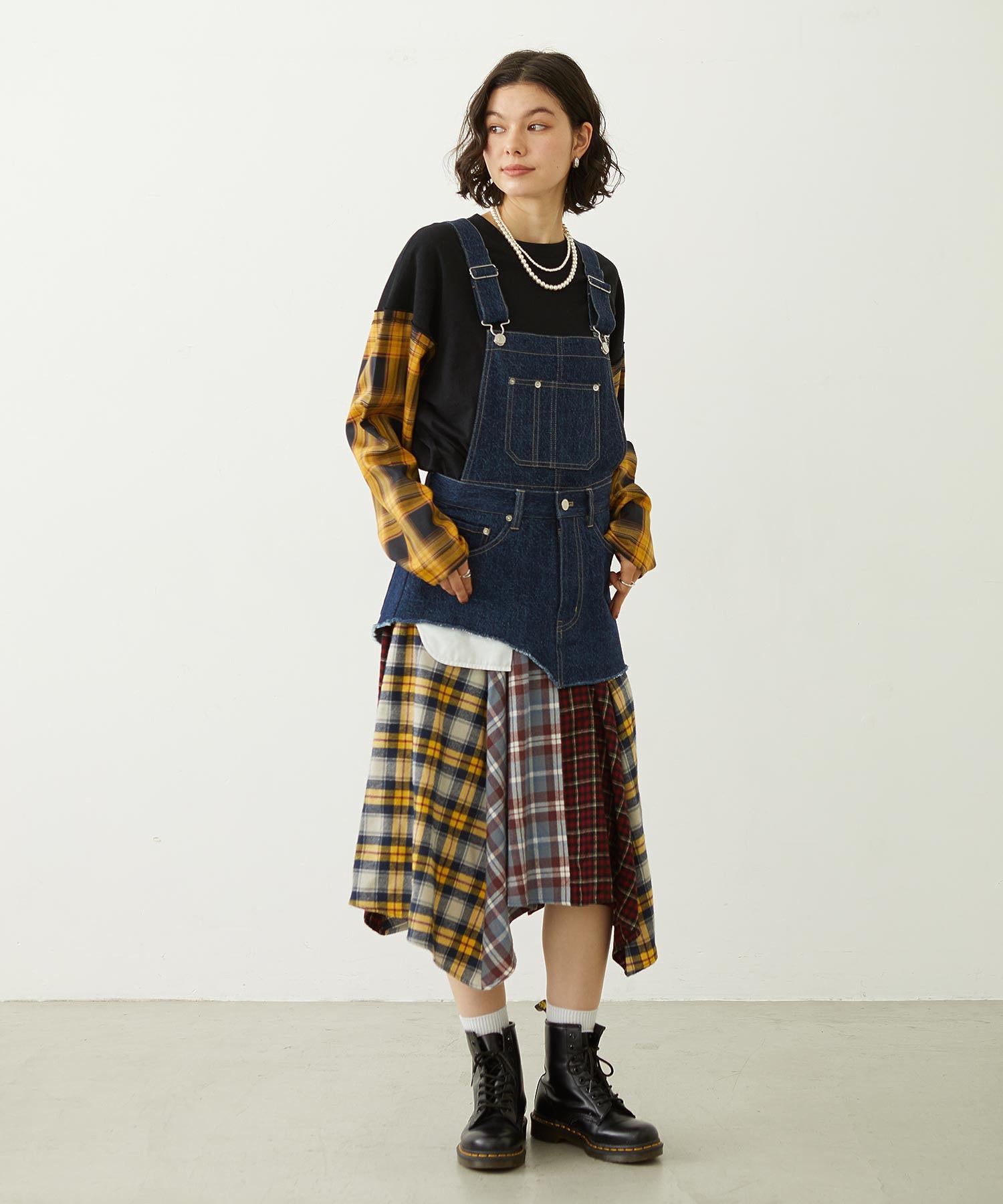 PLAID SLEEVES L/S TOP