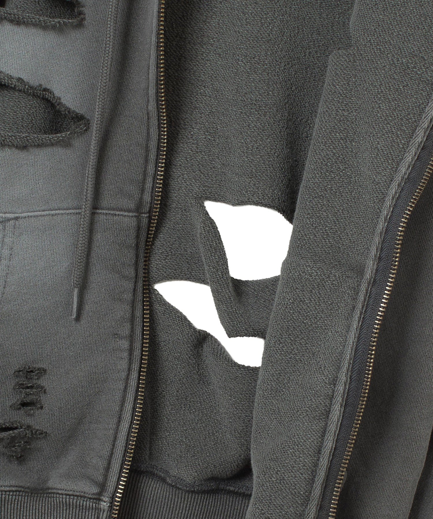 DISTRESSED ZIP UP SWEAT HOODIE