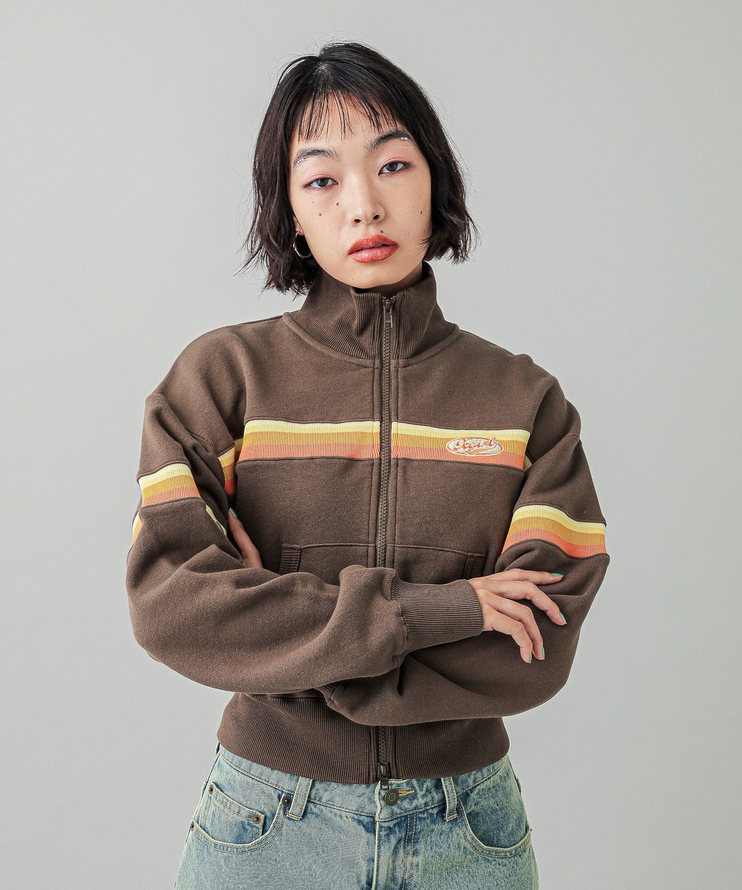 STRIPED COMPACT SWEAT TRACK TOP