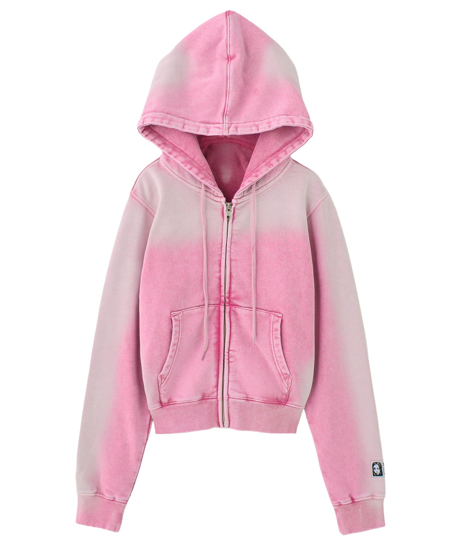 FACE LABEL WASHED COMPACT ZIP UP SWEAT HOODIE