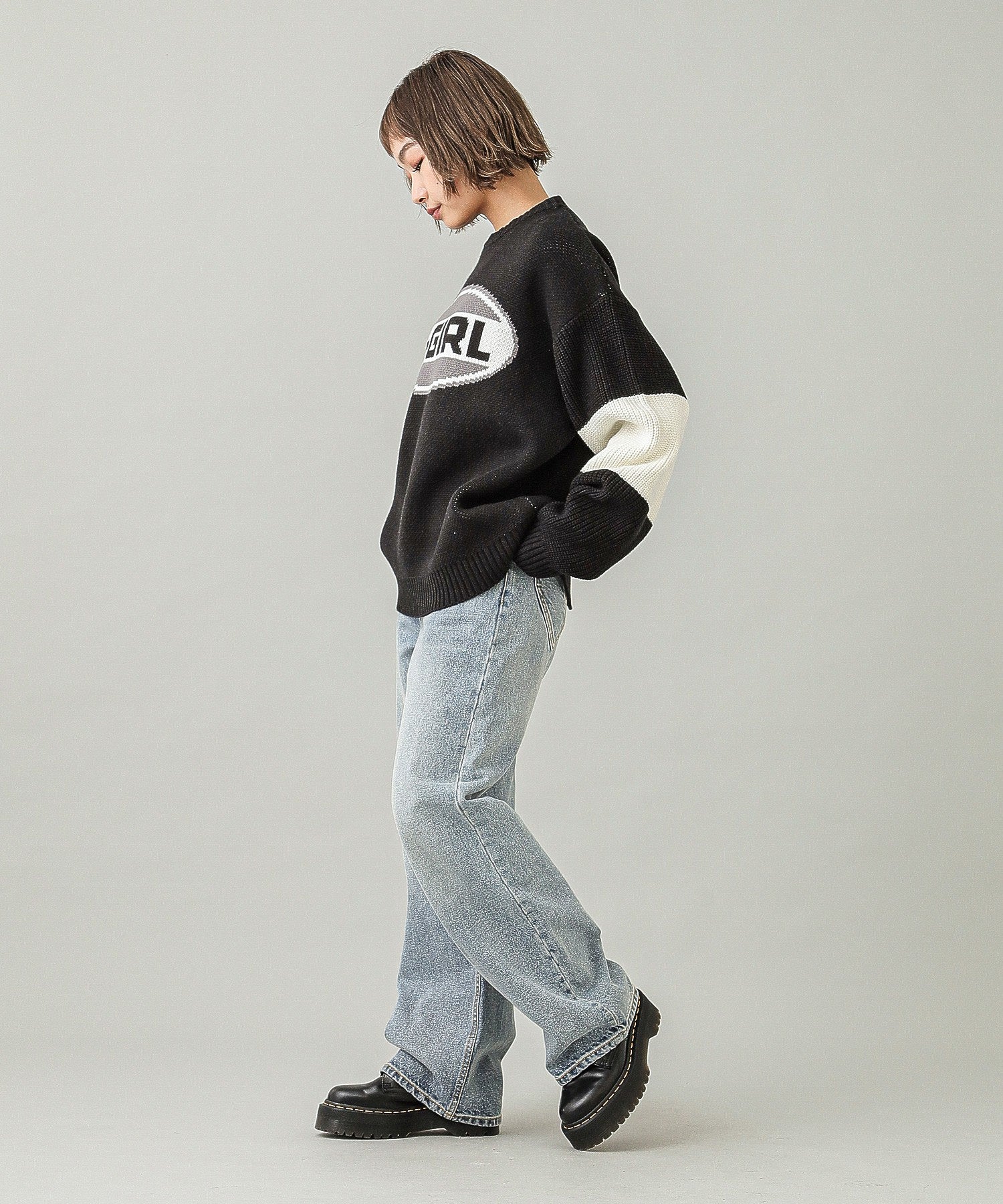 BICOLOR OVAL LOGO JACQUARD KNIT TOP