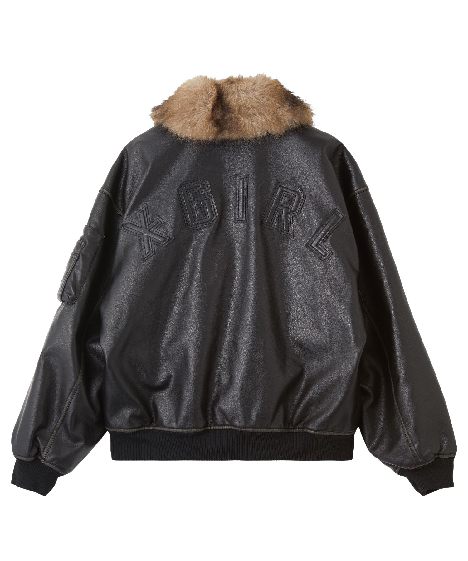 DETACHABLE FAUX FUR COLLAR PATCHED LOGO JACKET