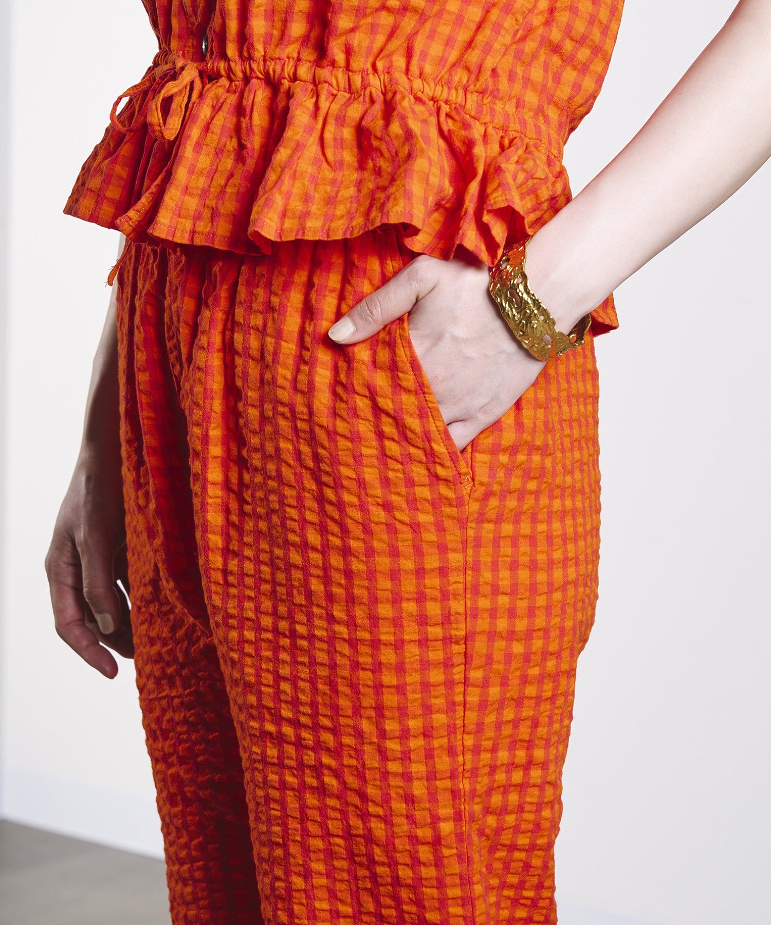 GINGHAM FRILL HEM PANTS