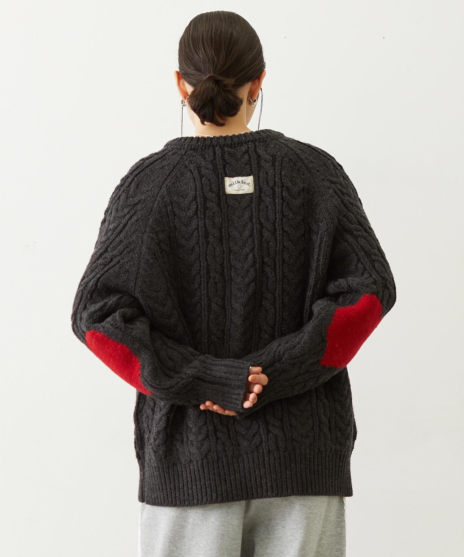 HEART ELBOW CABLE KNIT CARDIGAN