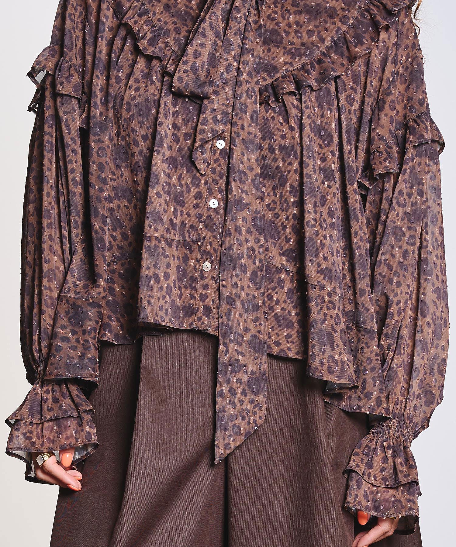 PRINTED BOW TIE BLOUSE