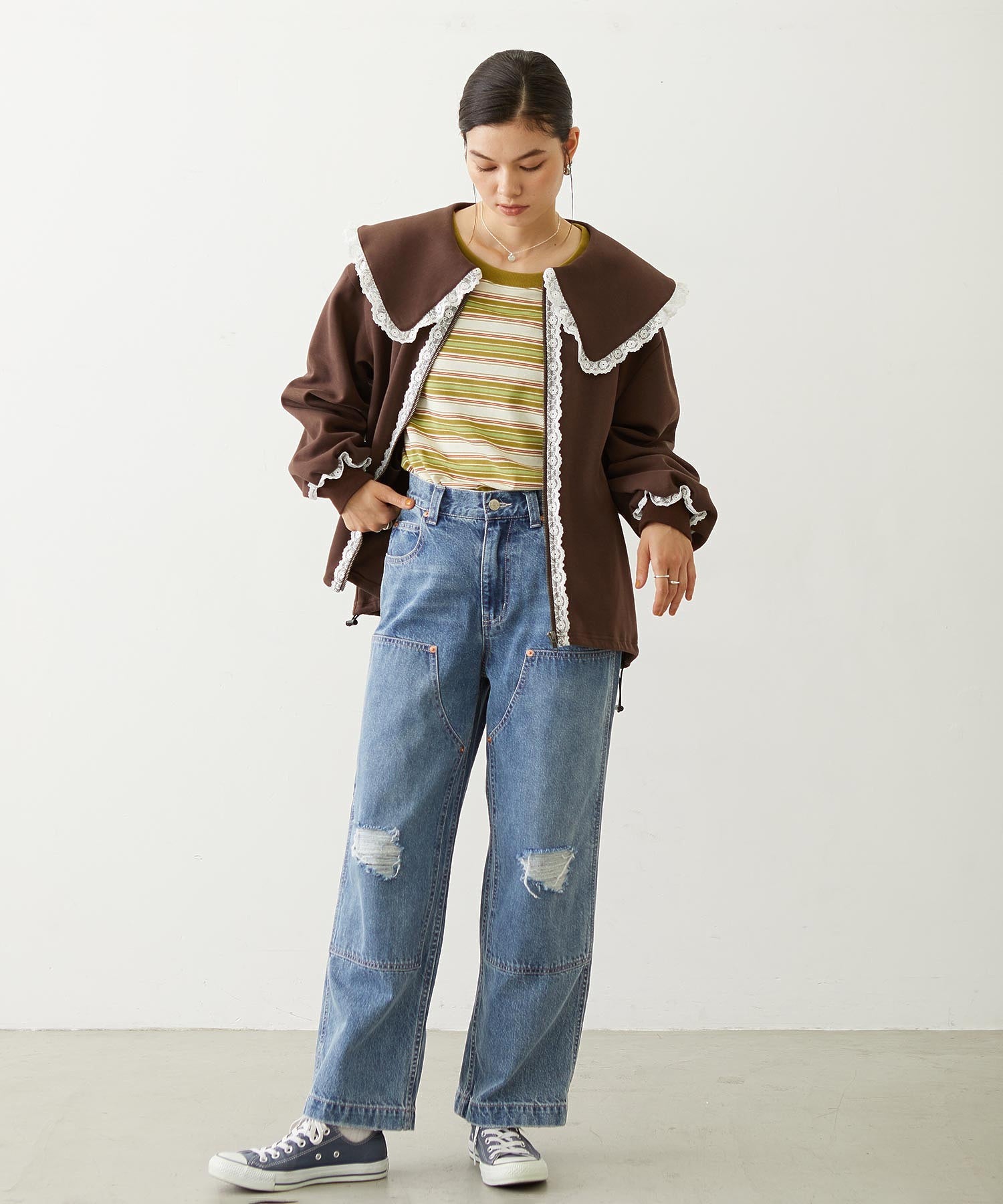 THREE PATTERN STRIPE L/S TOP