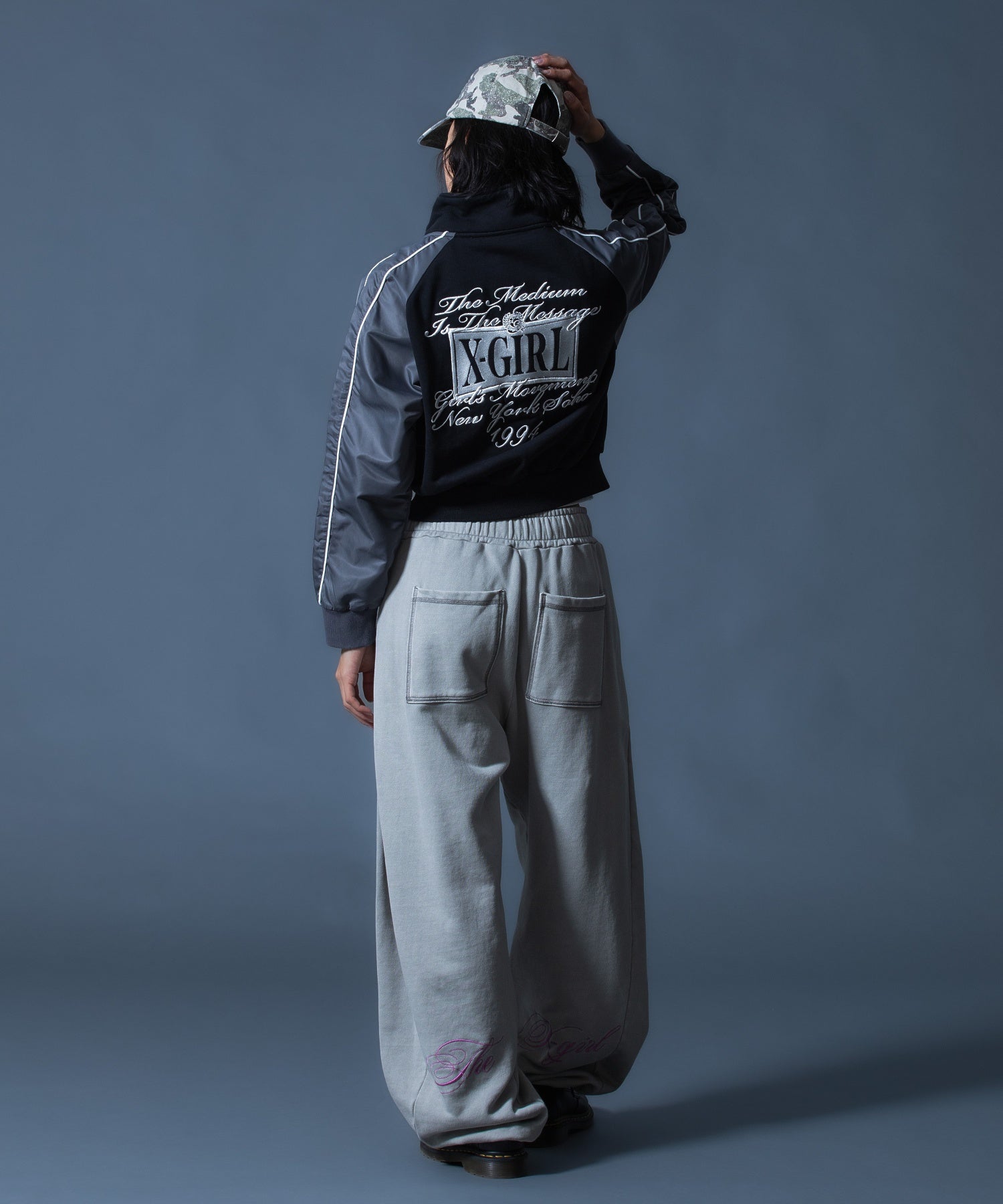 WOVEN MIX SWEAT ZIP UP TOP
